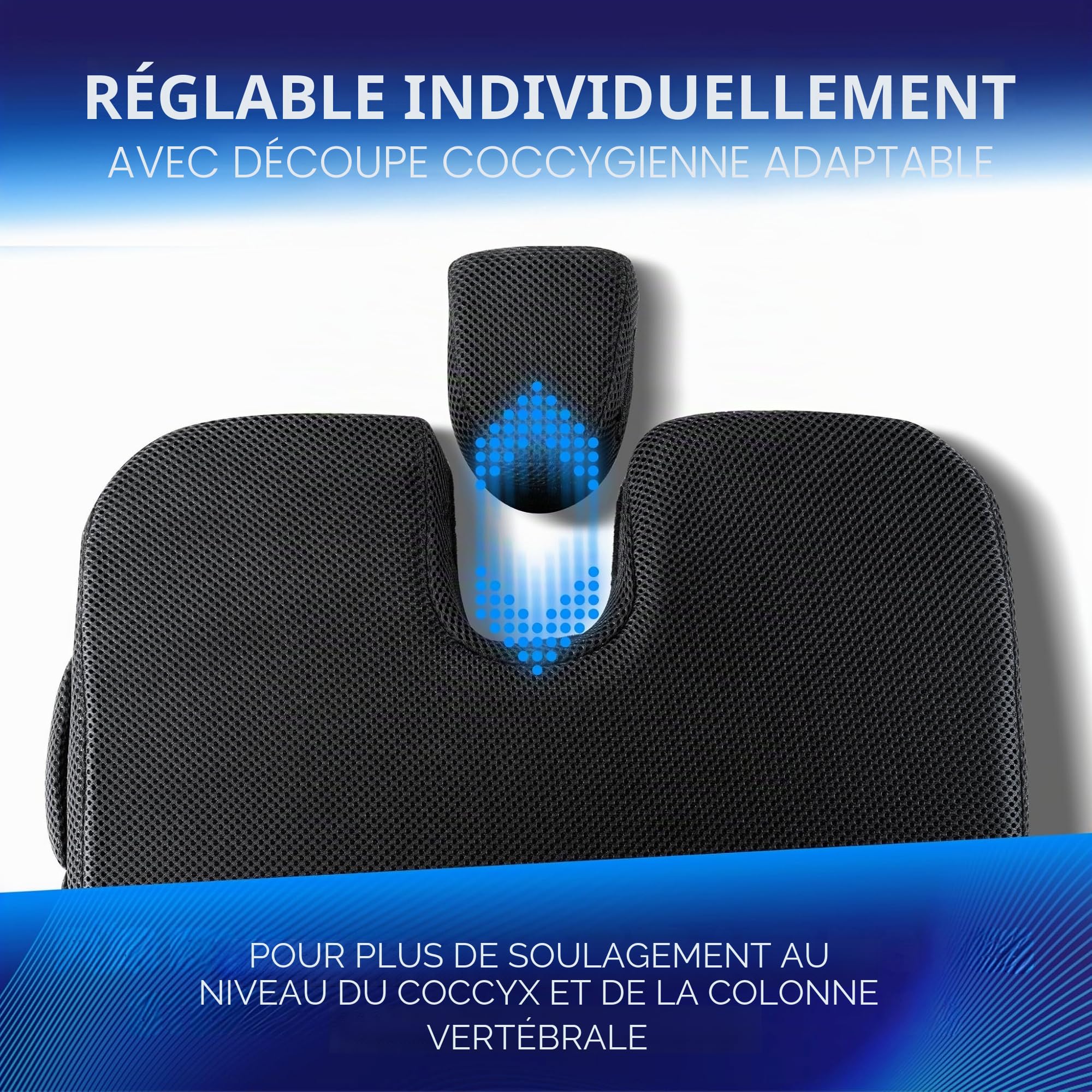 Healthfix® Coussin cale de voiture - Coussin de siège orthopédique ergonomique antidérapant et lavable - Mousse à mémoire de forme - Dureté - Doux (45-70 kg)