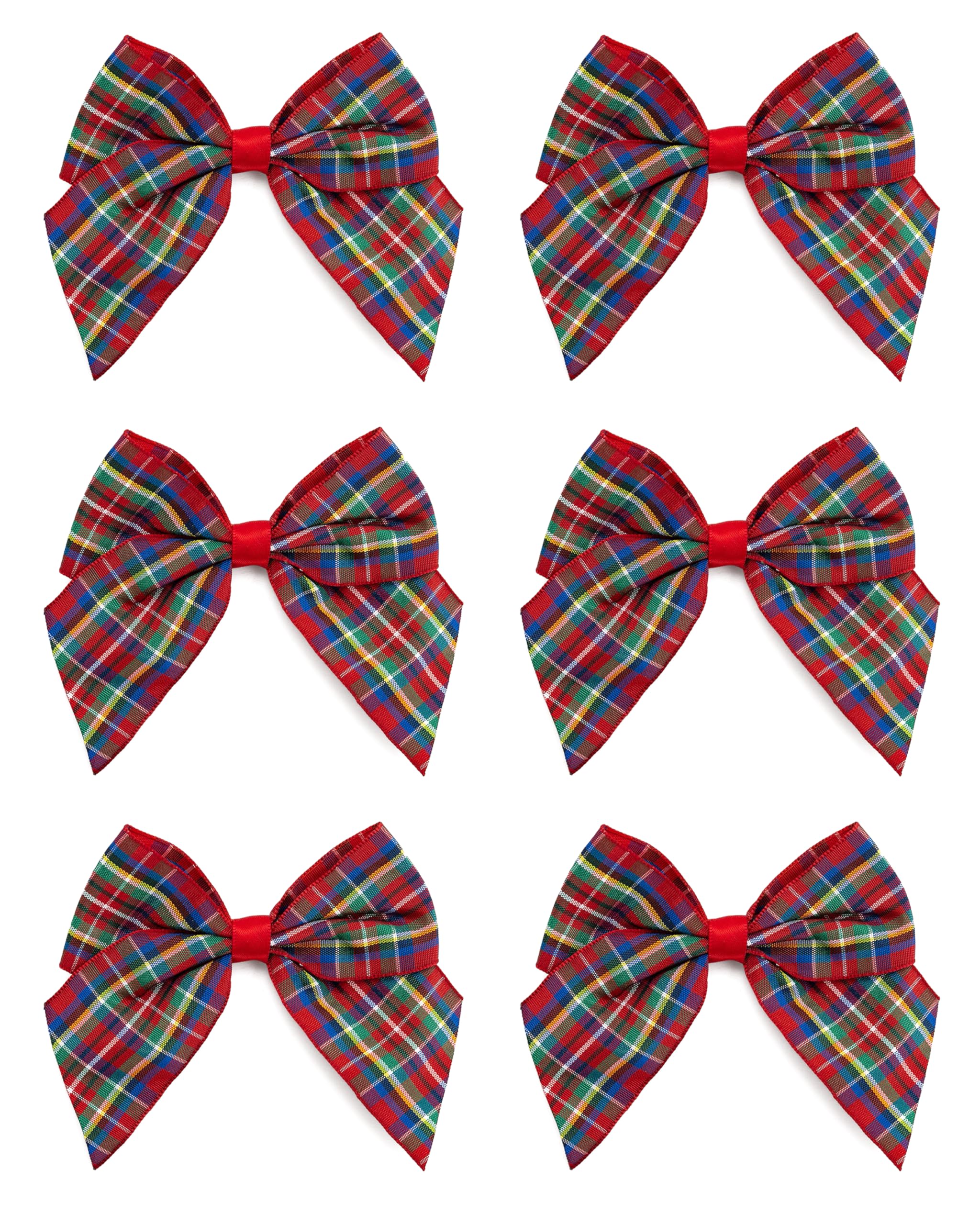 Italian Options Highland Large Tartan Ribbon Bows, Self-Adhesive Christmas Ribbon Bow For Crafting, Gifts, Christmas Tree Decorations, Hampers, Wreaths, Hair Bows, 6 Pack, 10 Cm