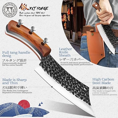 Miniatura 4 de XYJ Auténtico cuchillo de cocina FULL TANG de 6.2 pulgadas, cuchillos de chef con funda de cuero de transporte, cuchillos de carnicero para carne y