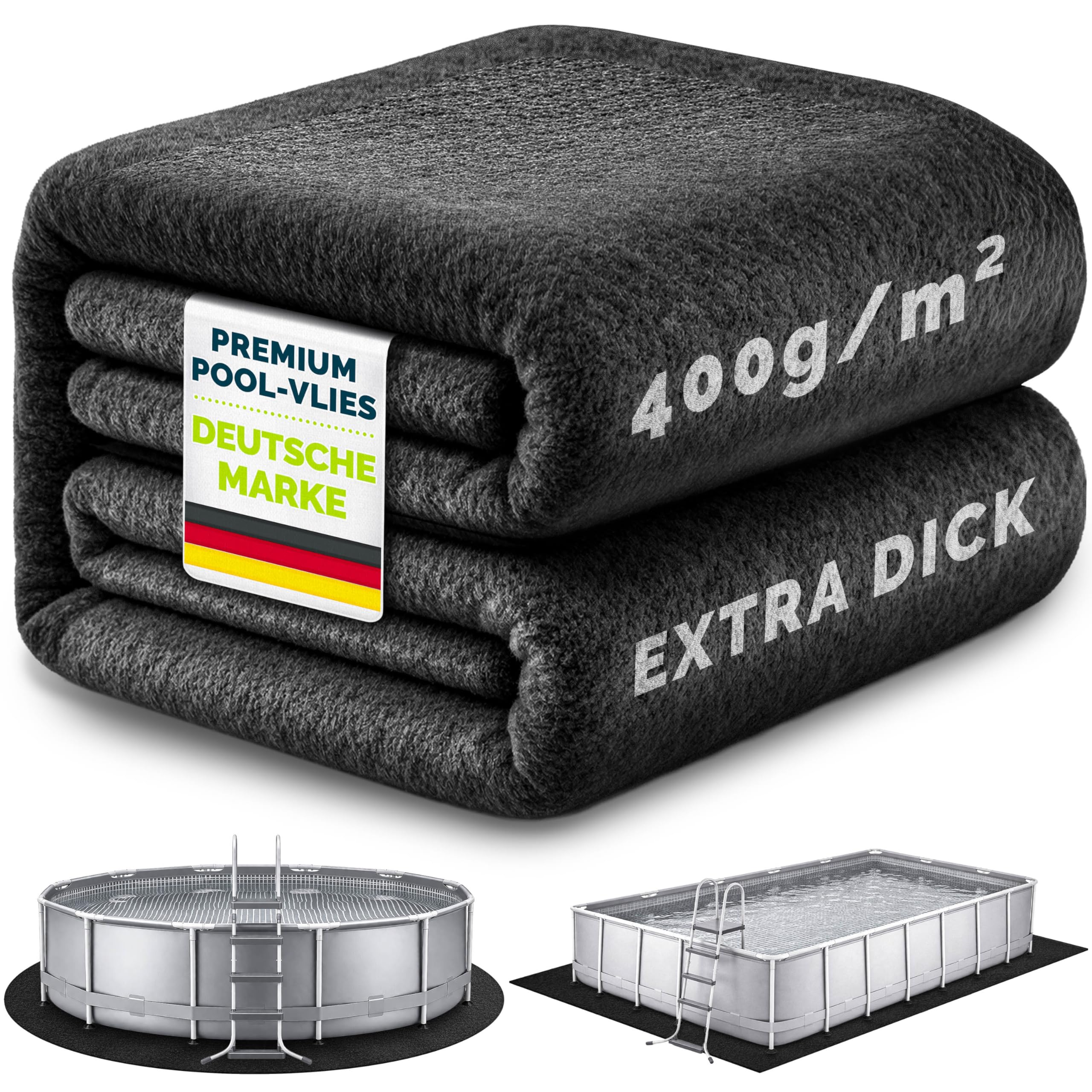 tillvex® Premium Pool Unterlage Rund 430 cm Geotextil 400g/m² | Bodenplane für Pools bis Ø 400 cm | Poolmatte zuschneidbar Bodenschutzvlies Schwimmbecken | Reißfeste Poolunterlage Bodenschutzmatte