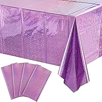 Vista 20 de Paquete de 4 manteles de plástico iridiscente brillantes desechables láser rectangulares, cubiertas de mesa, mantel de papel holográfico