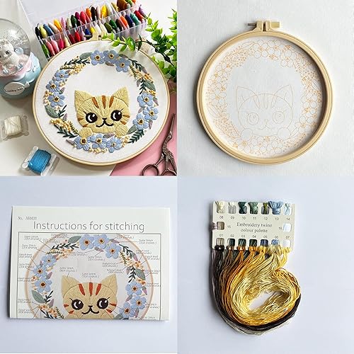 Miniatura 5 de Kit de bordado, paño de bordado rosa, patrón de montañas, kit de iniciación de bordado, también incluye aro, aguja, hilo e instrucciones (rosa)