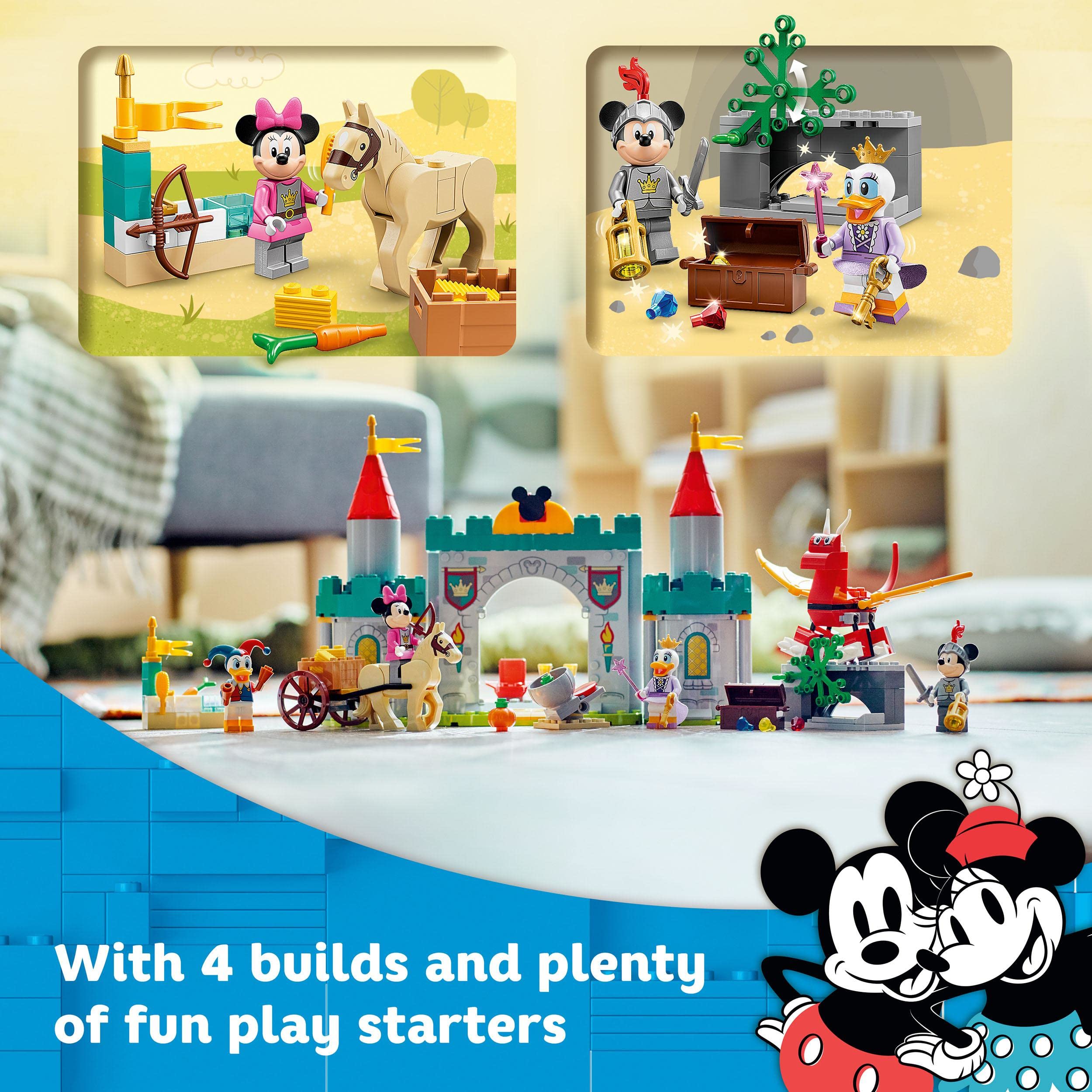LEGO Disney Topolino e i suoi Amici Paladini del Castello, Set con Edificio con Torri da Costruire, Cavallo, Drago Giocattolo e 4 Minifigure, Giochi per Bambini e Bambine da 4 Anni in su 10780