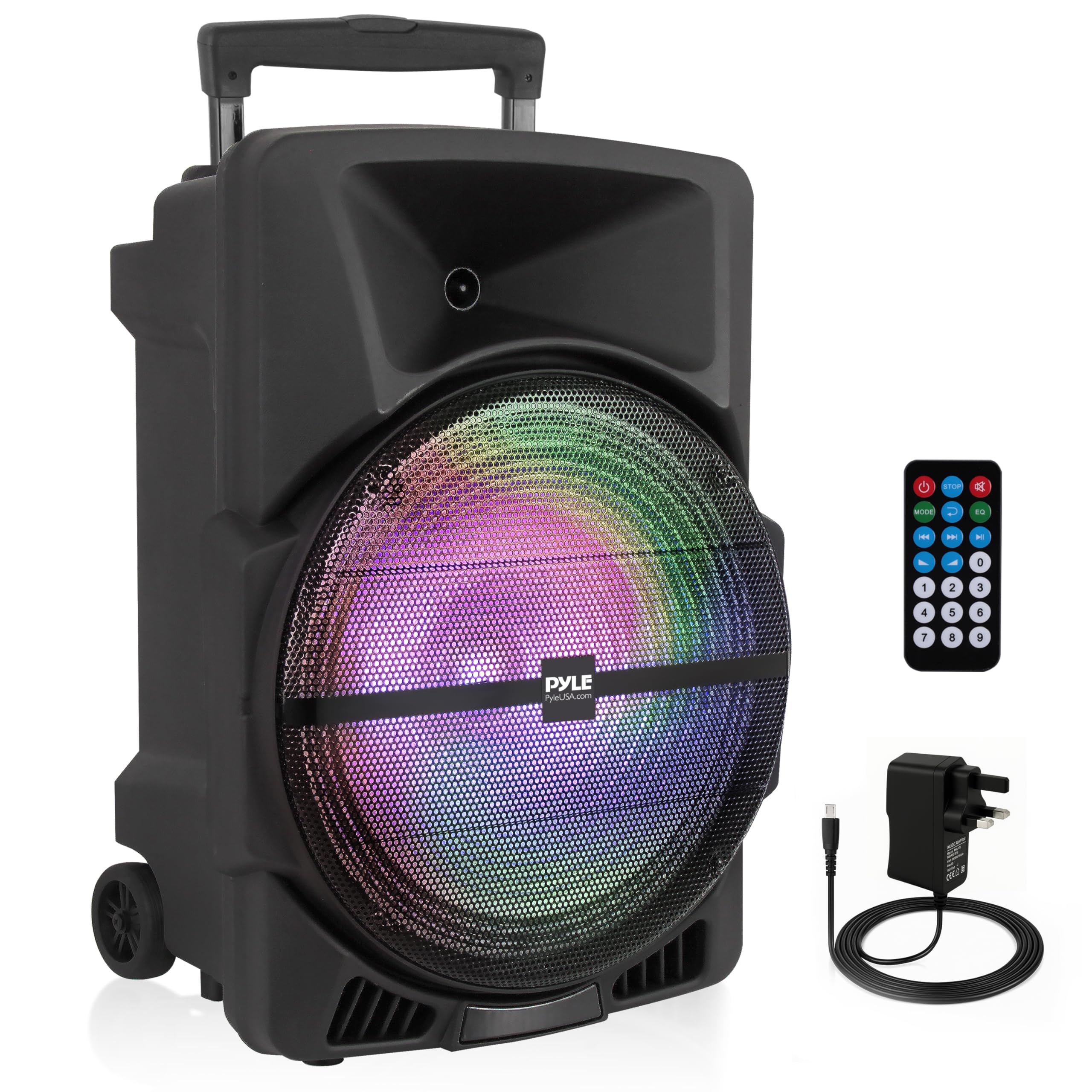 Pyle 15” Portable PA Speaker System – 1000W Bluetooth Karaoke & DJ Speaker with Rechargeable Battery, Mic Input, USB & LED Party Lights, for Indoor & Outdoor Events