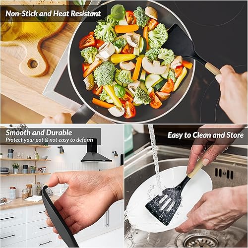 Miniatura 4 de Juego de utensilios de cocina de silicona  23 piezas de espátula resistente al calor, cuchara, batidor, clips de mano, almohadilla de cuchara,