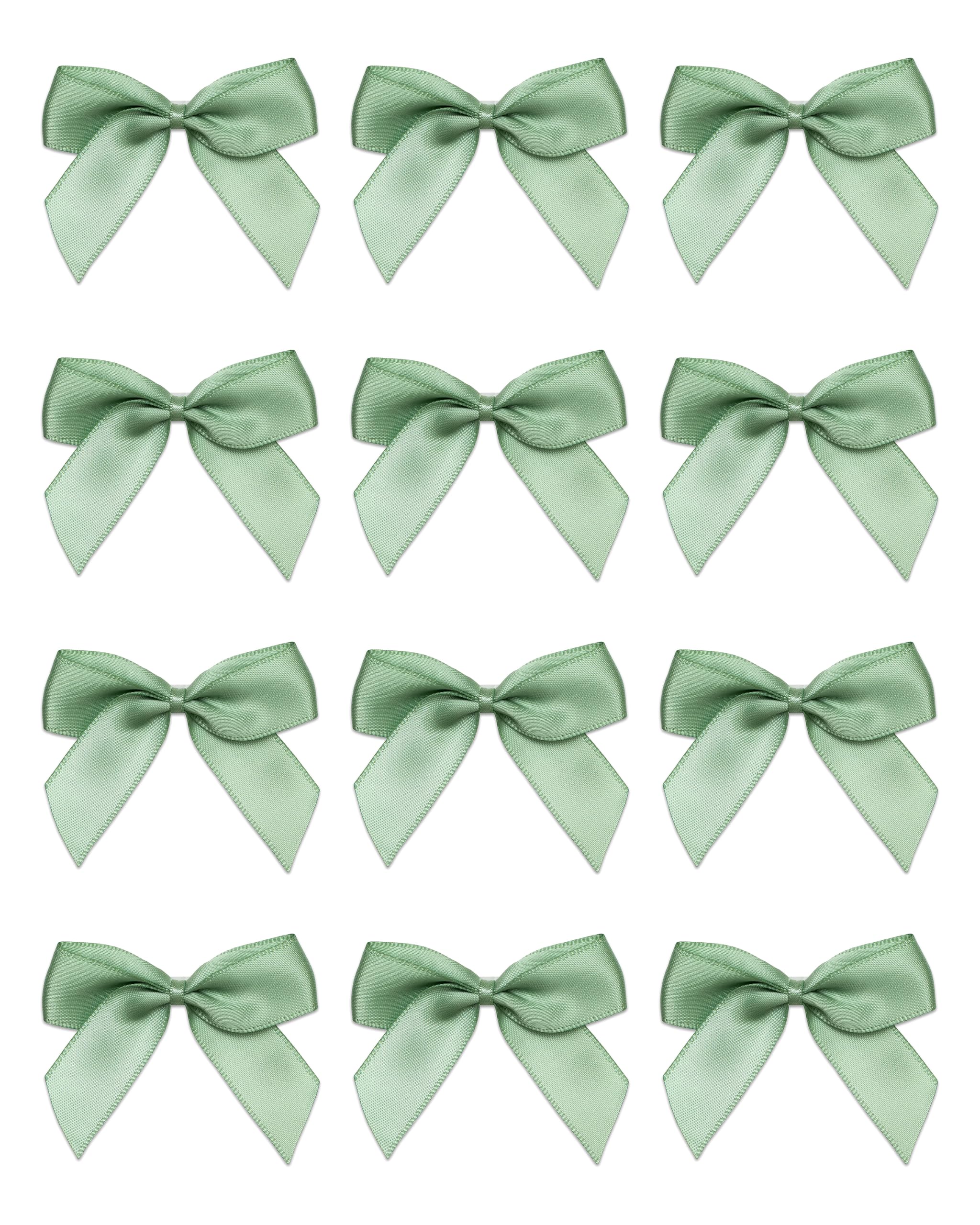 Italian Options Small Satin Ribbon Bows, Self Adhesive Bow Decorations for Crafts, Gift Wrap, Hampers, Hair Bows, Wedding Stationery, Floristry, Christmas, Cakes, Crafting, Sage Green, 24 Pack, 5 cm