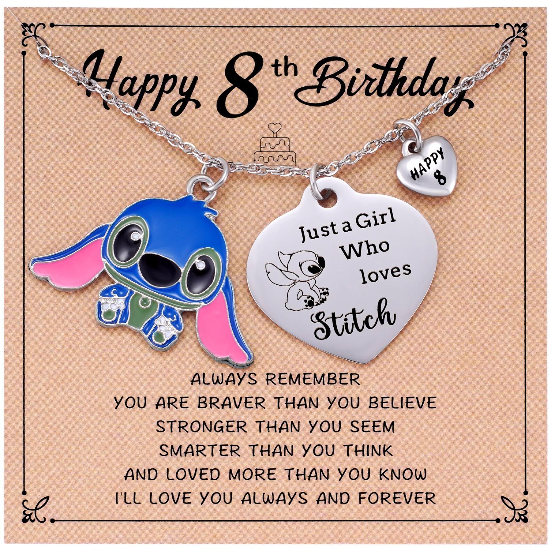 AesnefeStitch Birthday Necklace for 3 4 5 6 7 8 9 10 11 12 13 14 15 16 Year Old Girls, Lilo and Stitch Stuff Birthday Gifts for Daughter Granddaughter Sister Friends