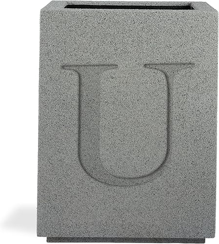 PolyStone Monogram U - Macetero alto de columna para exteriores e interiores, 23 pulgadas de ancho x 18 pulgadas de profundidad x 30 pulgadas de