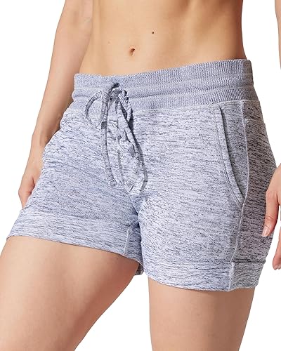 Miniatura 3 de 90 Degree By Reflex Shorts Suaves de Sudadera para Mujer de Cintura Alta con Cordón Ajustable para Descanso y con Bolsillos