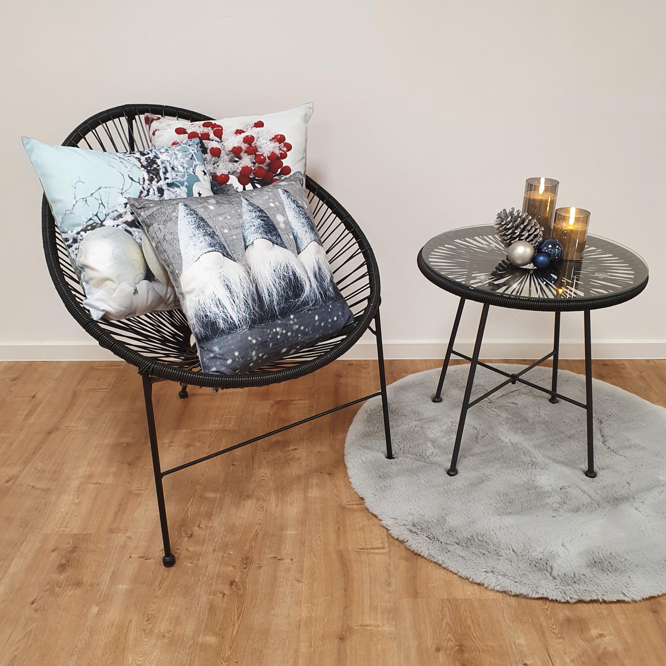 CB Home & Style Glastisch Beistelltisch Rund Acapulco Gartentisch Schwarz 50 cm Durchmesser Tisch aus Metall