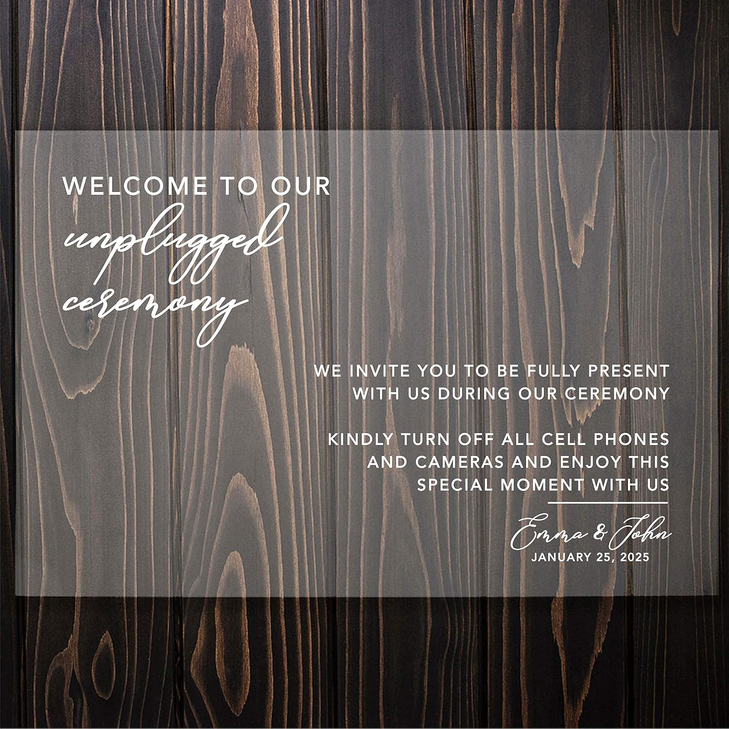 Andaz Press Modern Unplugged Ceremony Large Wedding Acrylic Sign, 16 x 24 Inches, Please Silence Phones & Cameras, Wedding Sign