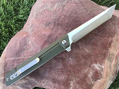 Miniatura 3 de TACTICAL GEARZ Cuchillo plegable de bolsillo para EDC, mango G10, hoja tanto de acero D2, incluye funda (verde NYXST)