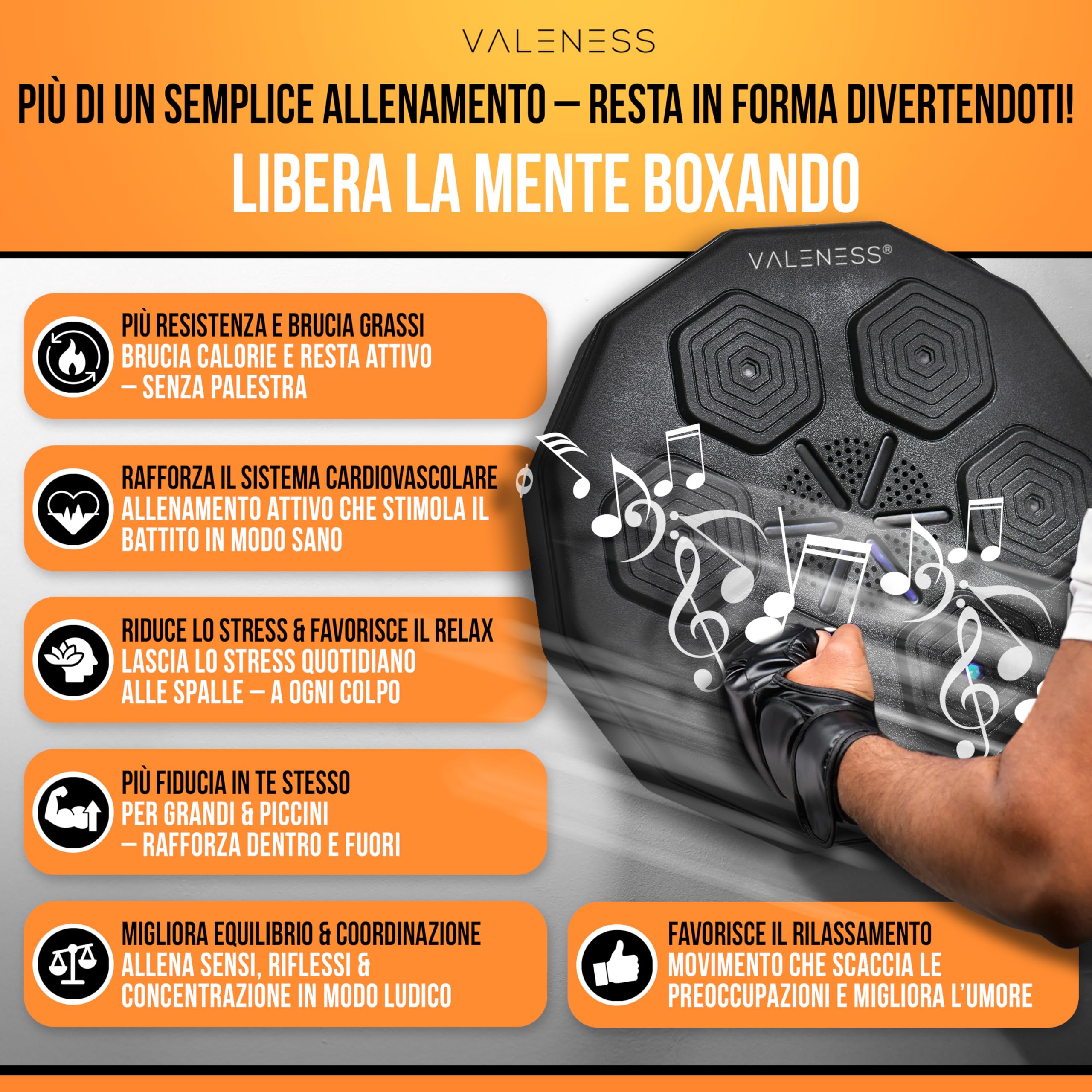 VALENESS Smart Music Boxing Machine Boxe LED Macchina da Parete Guantoni Allenamento Casa