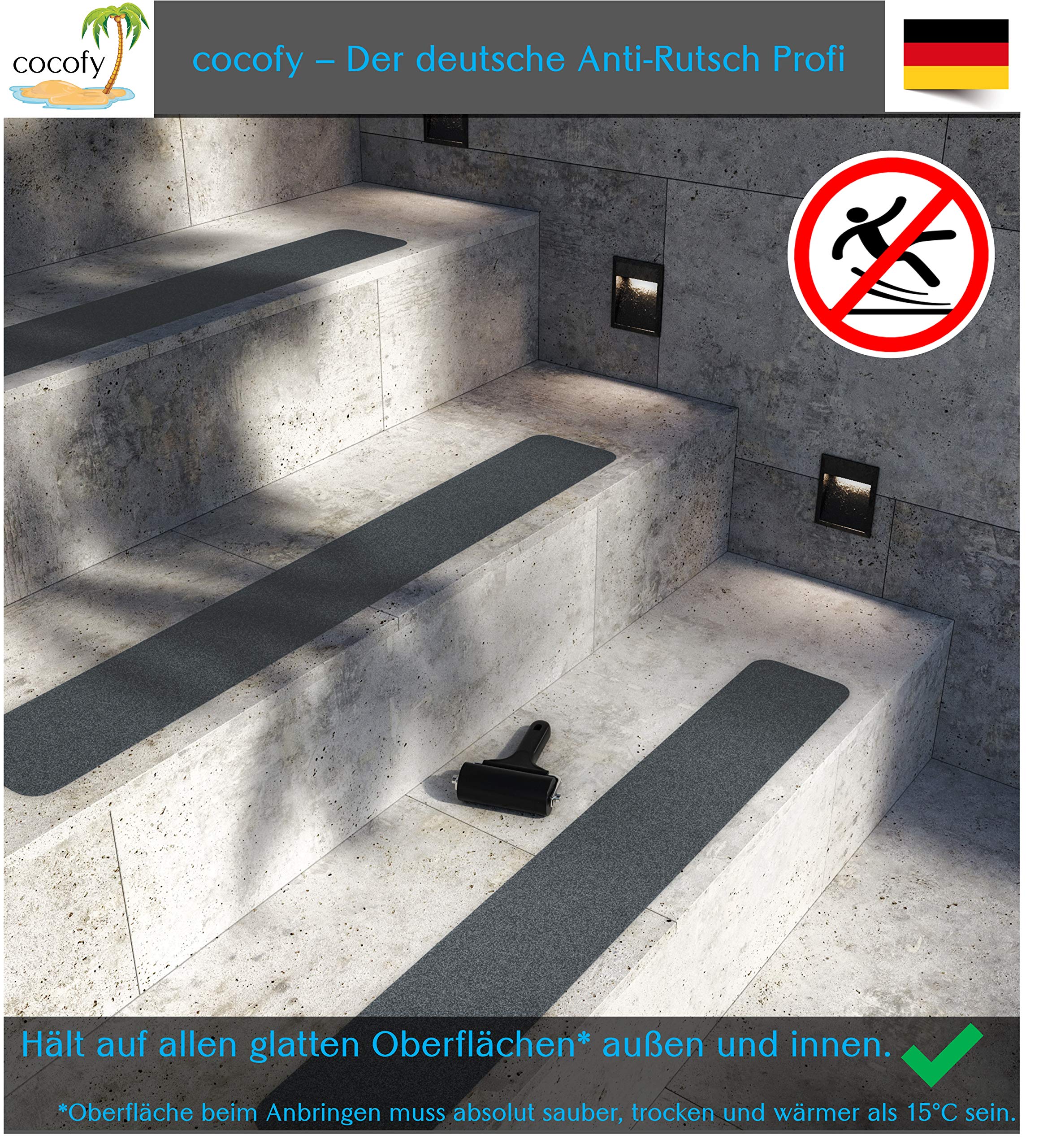 Anti-Rutsch-Streifen für Treppen außen & innen | 10-Pack 61x10 grau