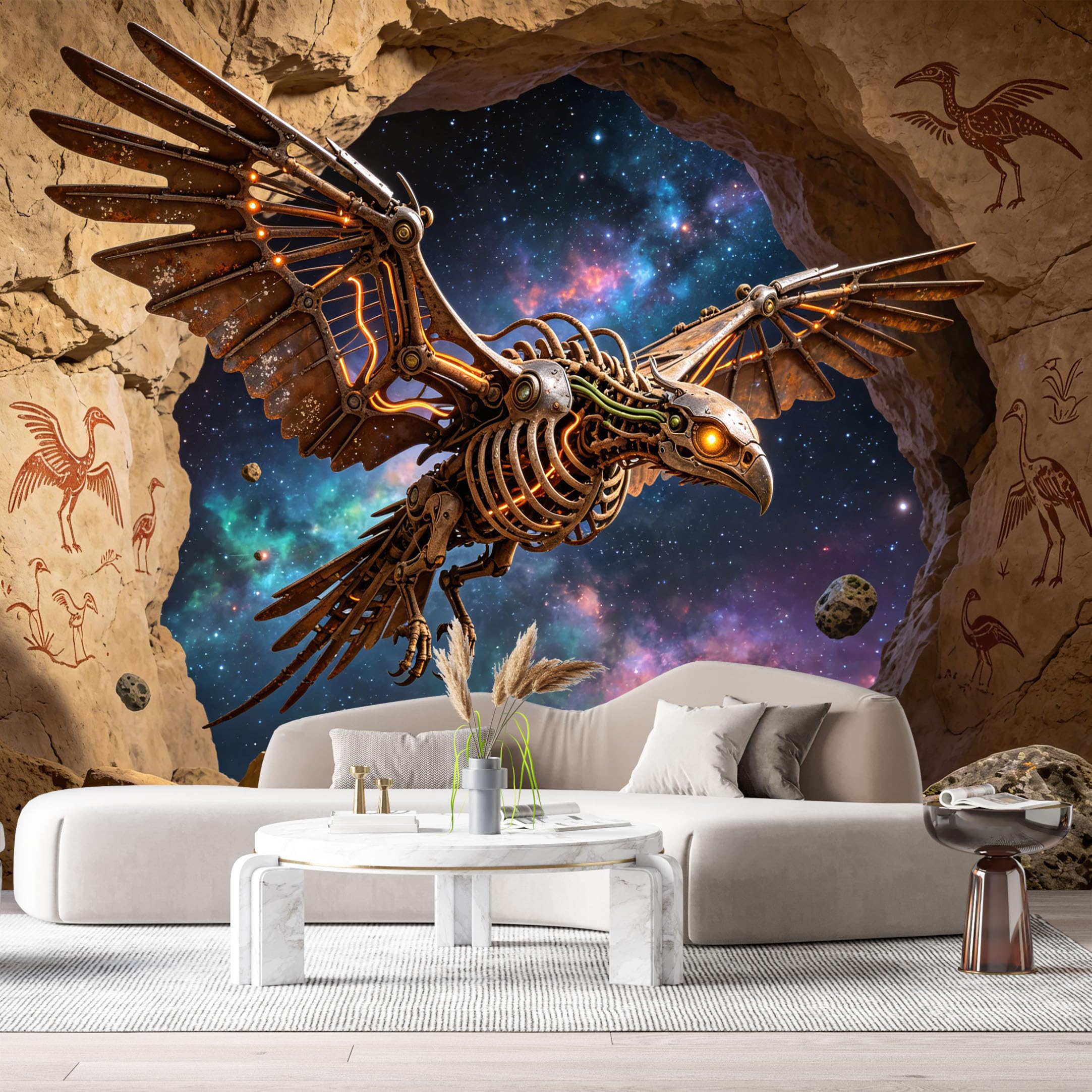 Custom Size Wall Mural Mechanical Bird Steampunk Robot Hawk Futuristic SciFi Metal Wings SelfAdhesive Art Prints Removable Large Wallpaper Esports Room Game Room Tenant Room Studio