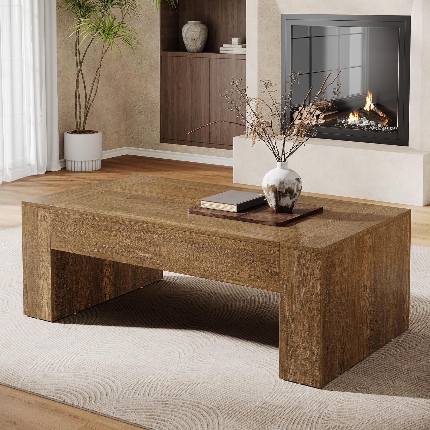 Tribesigns Rectangular Coffee Table for Living Room, 51-Inch Farmhouse Accent Center Cocktail Tea Table with Sturdy Base, Vintage Tea Furniture for Home Reception, Brown