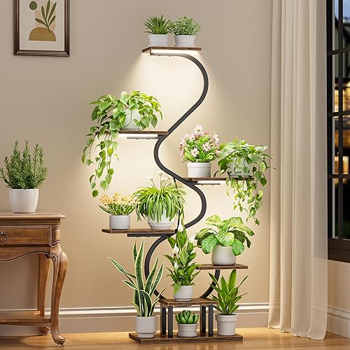 CODACE Soporte para plantas de interior con luces de crecimiento, estante alto para plantas de esquina, 7 niveles para plantas de interior, estante