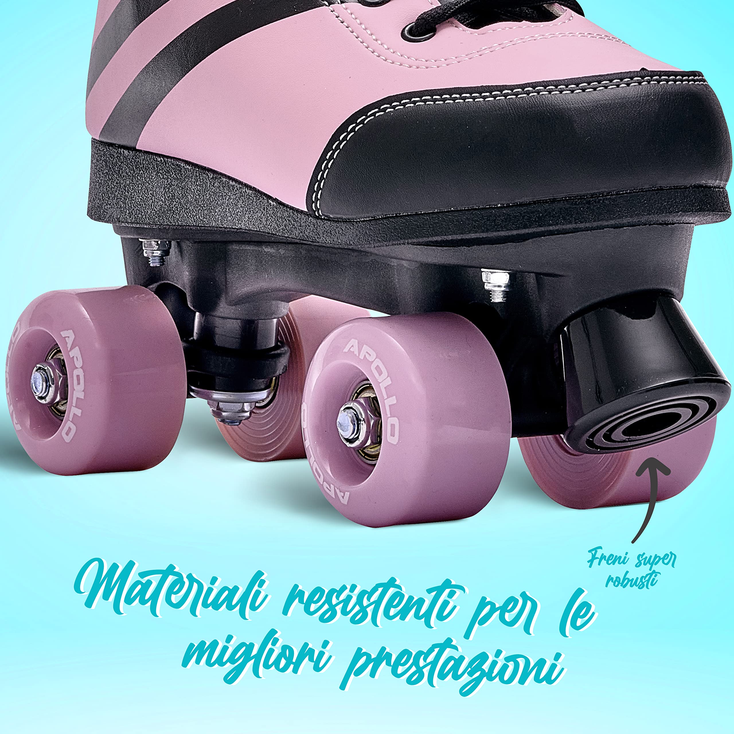 Apollo Pattini a Rotelle Stivaletti Morbidi | Pattini a 4 Ruote Regolabili (31-42 per Bambini | Comodi Pattini a Rotelle Donna e Uomo | Pattini a Rotelle Bambina | Pattini a Rotelle Bambino e Adulto