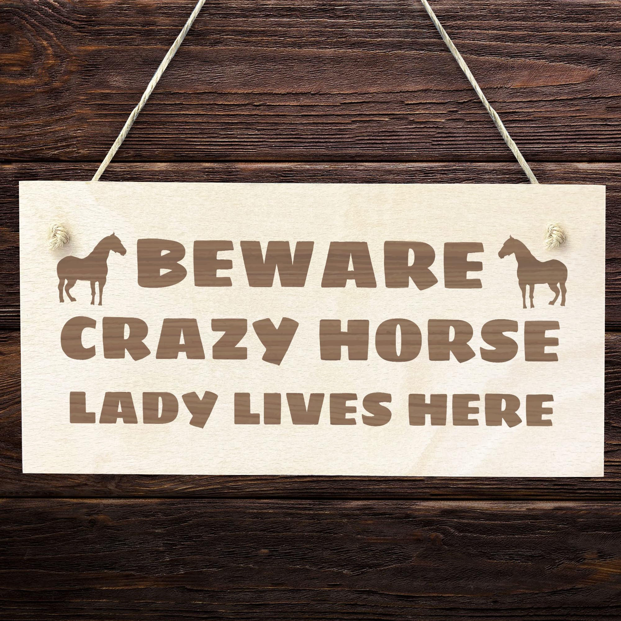 Red Ocean Crazy Horse Lady Funny Wooden Stable Sign, Horse For Lovers Owners, Funny Birthday For Lovers, Her Daugter Women Sister