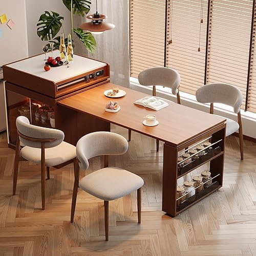 Miniatura 2 de Juego de 2 sillas de comedor para cocina, mesa de comedor de mediados de siglo, modernas sillas de comedor tapizadas de lino con patas de metal,