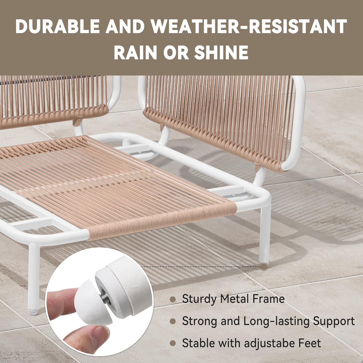 Crestlive Products Outdoor Oversized Loveseat Set, Patio Conversation Sets, 2 Seater Modular Sectional Sofa with Cushions, Modern Metal Outdoor Couch for Backyard, Deck, Porch, or Poolside, Beige