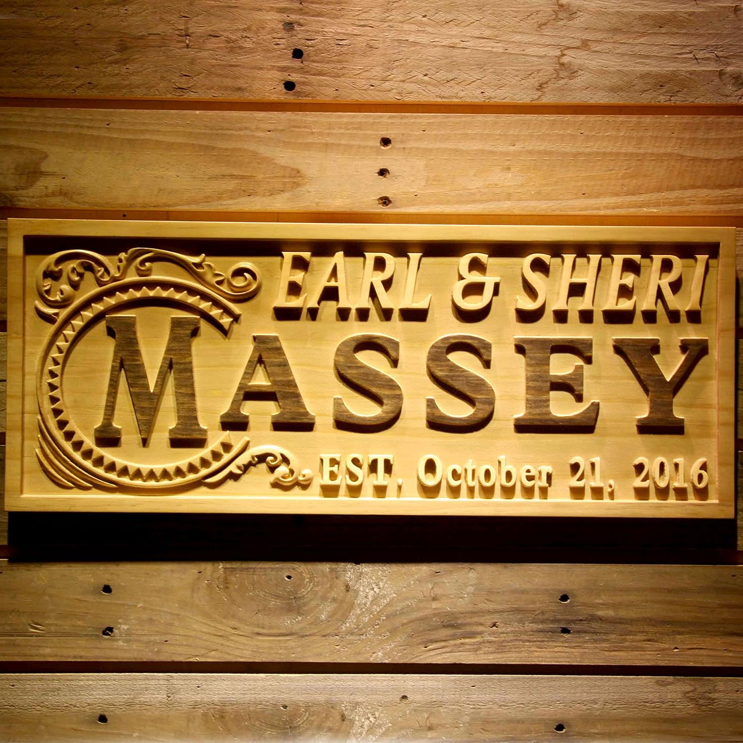 ADVPRO wpa0343 Personalized Wedding Last Name Established Sign Family Name Signs Custom Wood Sign Carved Wooden Sign 3D 5 Year Anniversary - Standard 23 x 9.25
