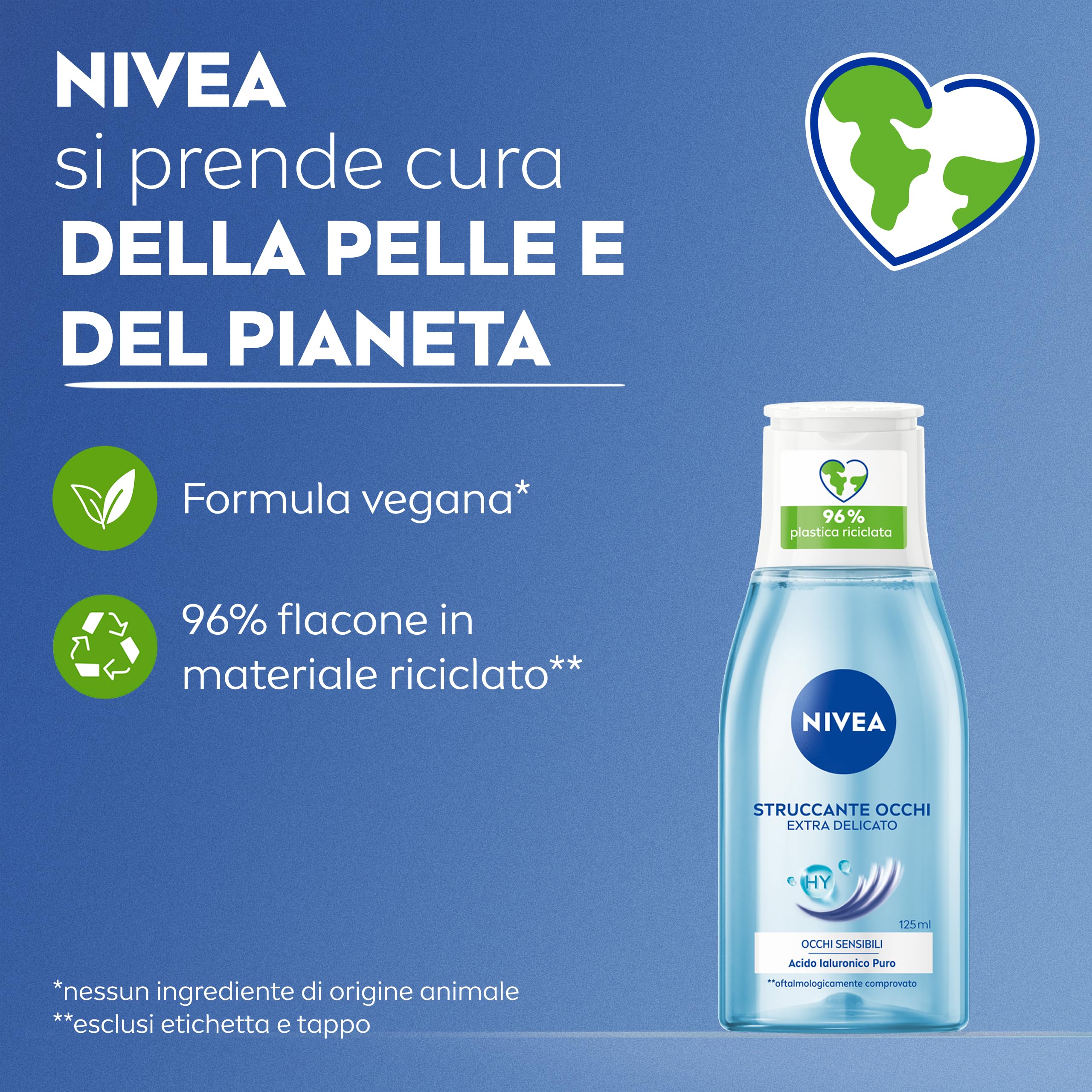 NIVEA Struccante Occhi Extra Delicato 6 x 125 ml, Struccante bifasico per trucco e mascara, Olio struccante con Acido Ialuronico Puro, Non irrita, Senza profumo, Per occhi sensibili