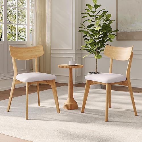 Miniatura 5 de Mid-Century Modern Dining Chairs Set of 4, Rubberwood Frame Upholstered Fabric Desk Chairs, Table & Chair Sets for Dining Room Kitchen Office,Beige