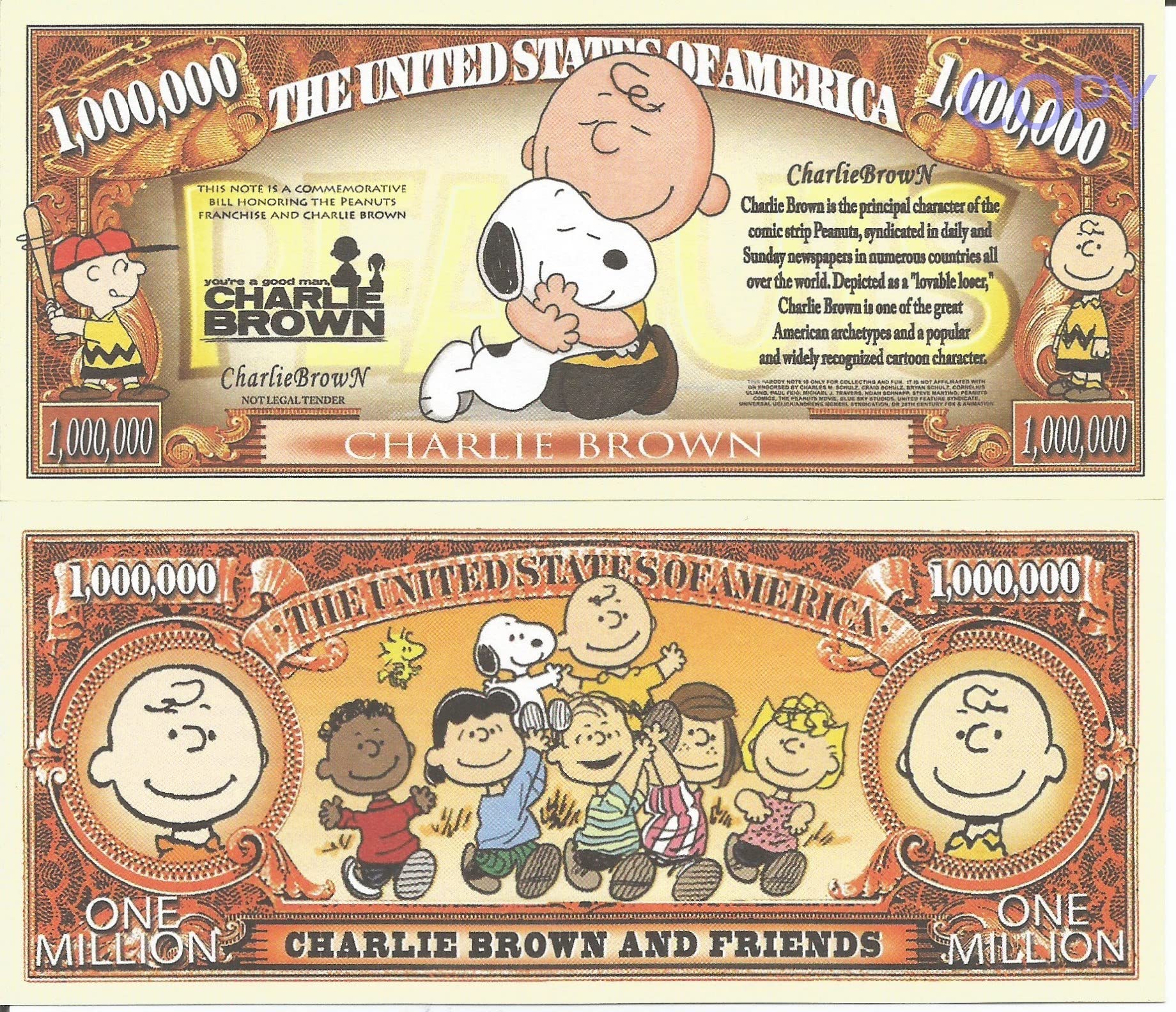 【スヌーピー】チャーリー・ブラウン　ノベルティ　ドル紙幣 Novelty Dollar Charlie Brown Peanuts Cartoon Character