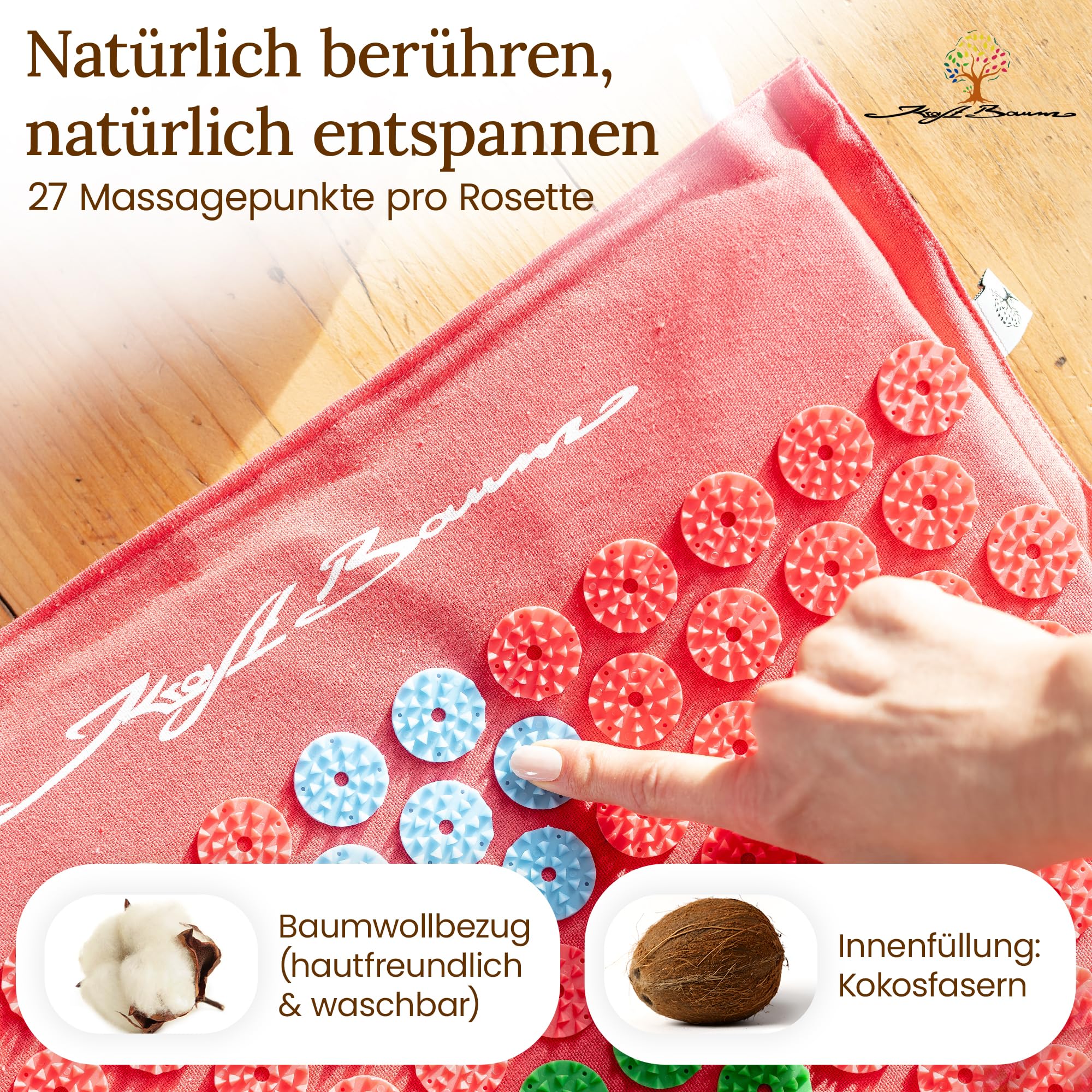 Akupressurmatte | mit VitaSpike™ Technologie | Set mit Kissen & Tasche | Rücken, Nacken & Stressabbau | Baumwolle & Kokosfaser | Nadelmatte Fakirmatte Rückenschmerzen