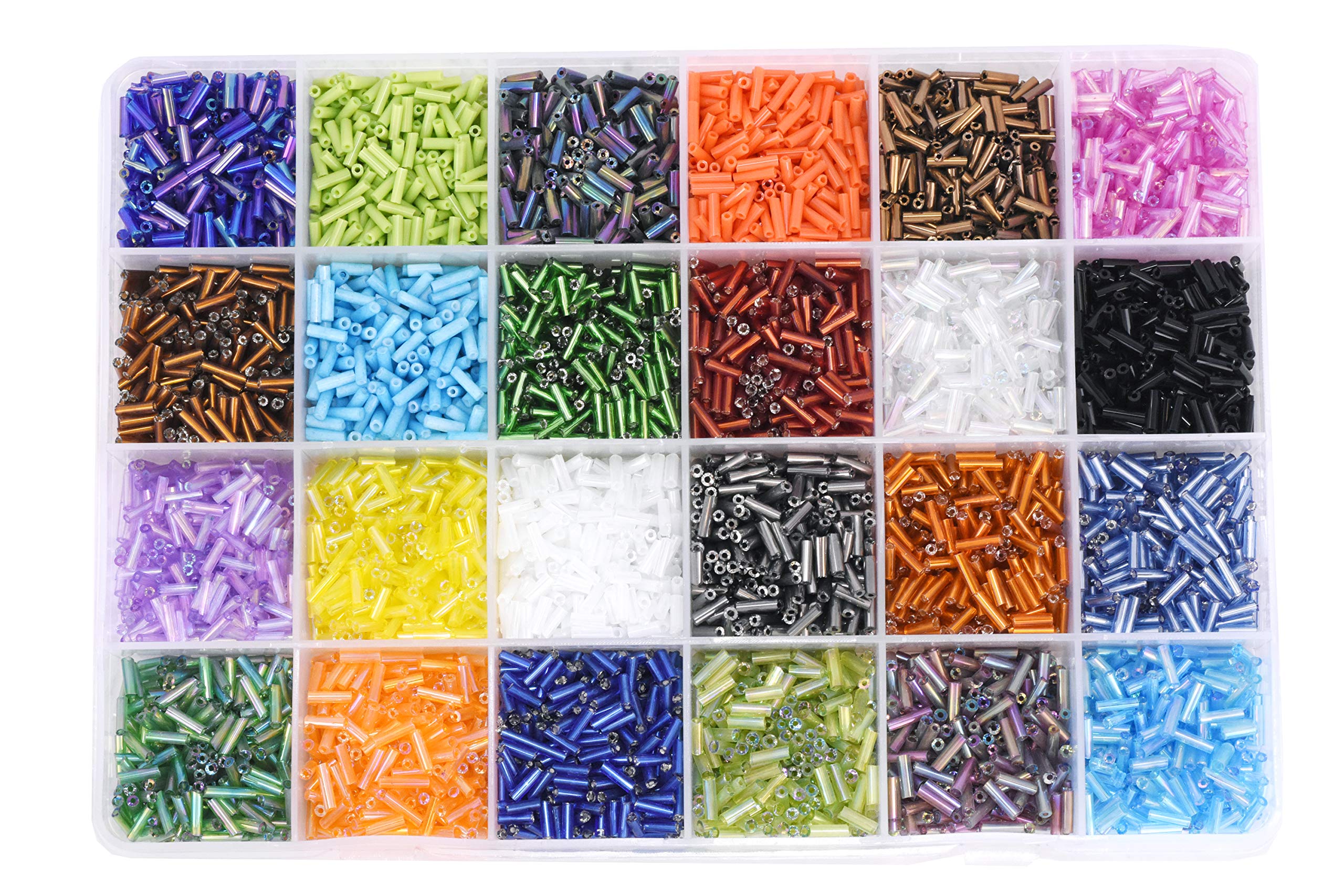 Mandala Crafts Glass Seed Beads, 7500 Pieces Rainbow Bulge Tube, Cylindrical Beads for Jewelry Making, 2x6.5mm, Multicolor Mini Beads Kit for Bracelet, Necklace, Craft, Loom, Embroidery
