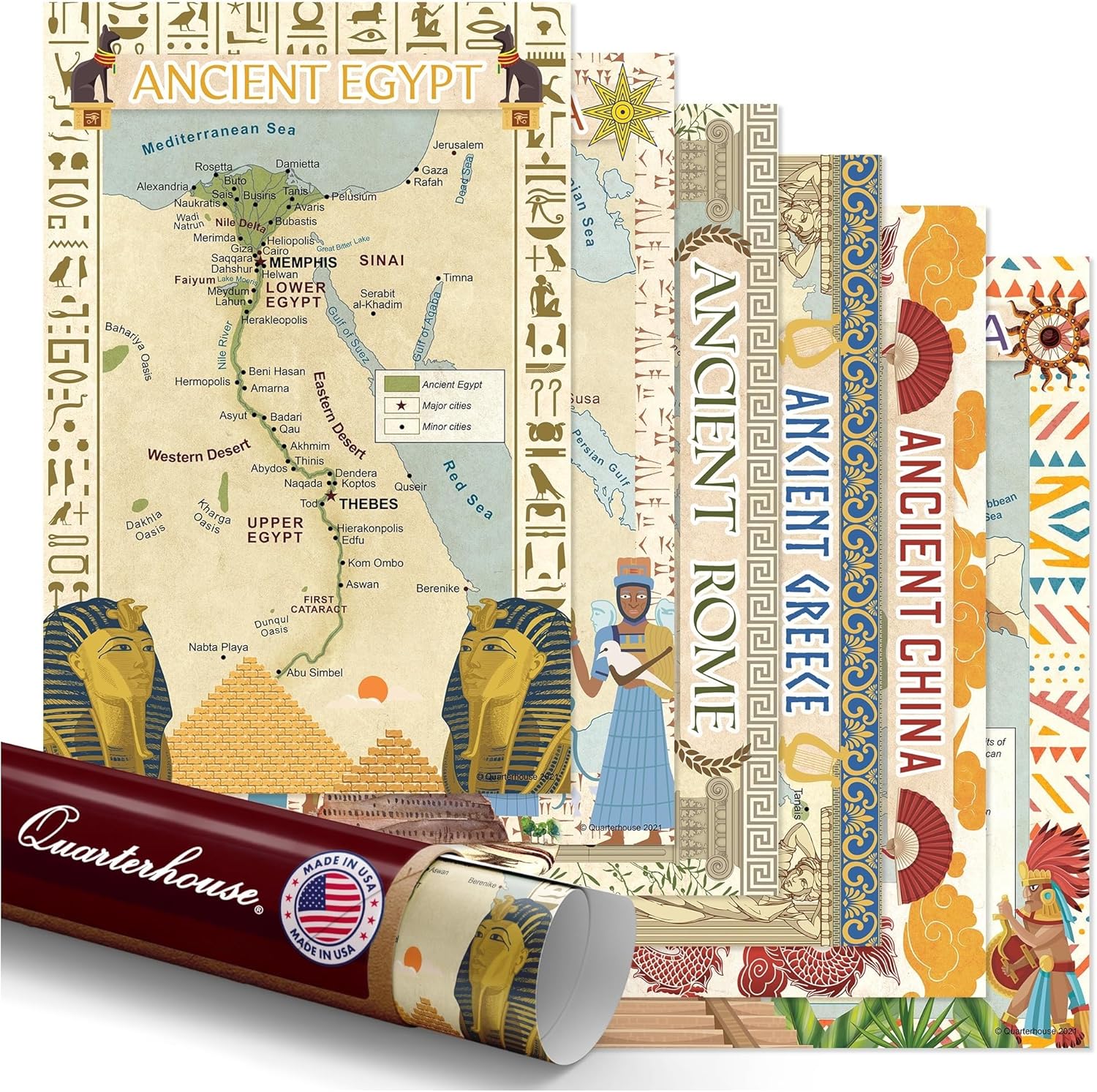 Quarterhouse 6 Poster Ancient Civilizations Set, Social Studies Classroom Learning Materials for K-12 Students and Teachers, 12 x 18 Inches, Made in USA