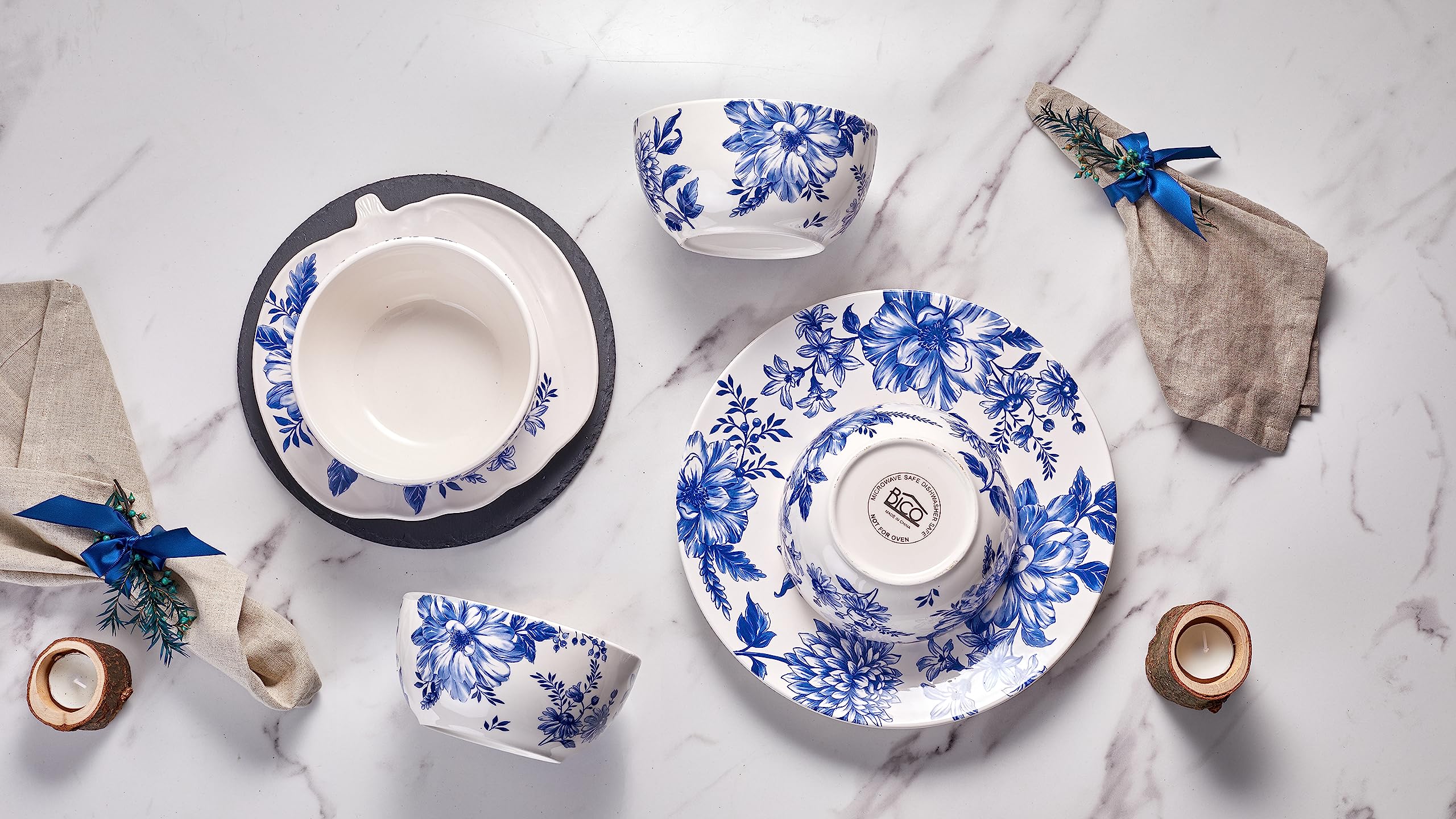 Bosmarlin Stoneware Cereal Bowls Set Of 4, 26 Oz, Blue Soup Bowls For Oatmeal, Salad, Dishwasher And Microwave Safe, Reactive Glaze (26 Oz, Deep Blue