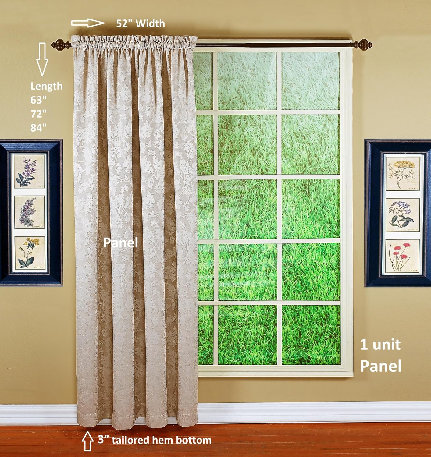 Today's Curtain, Flora Leaf Jacquard Panel 72", Taupe, 52" W x 72" L
