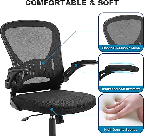 Miniatura 5 de Youhauchair Silla de oficina de malla, silla ergonómica para computadora con brazos abatibles y soporte lumbar, sillas de escritorio de oficina en