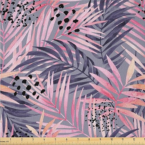 Miniatura 12 de Ambesonne The Yard, Pop Art Inspirations, Siluetas exóticas de hojas de palmera, colores ondulados, tela de microfibra para artes y manualidades,