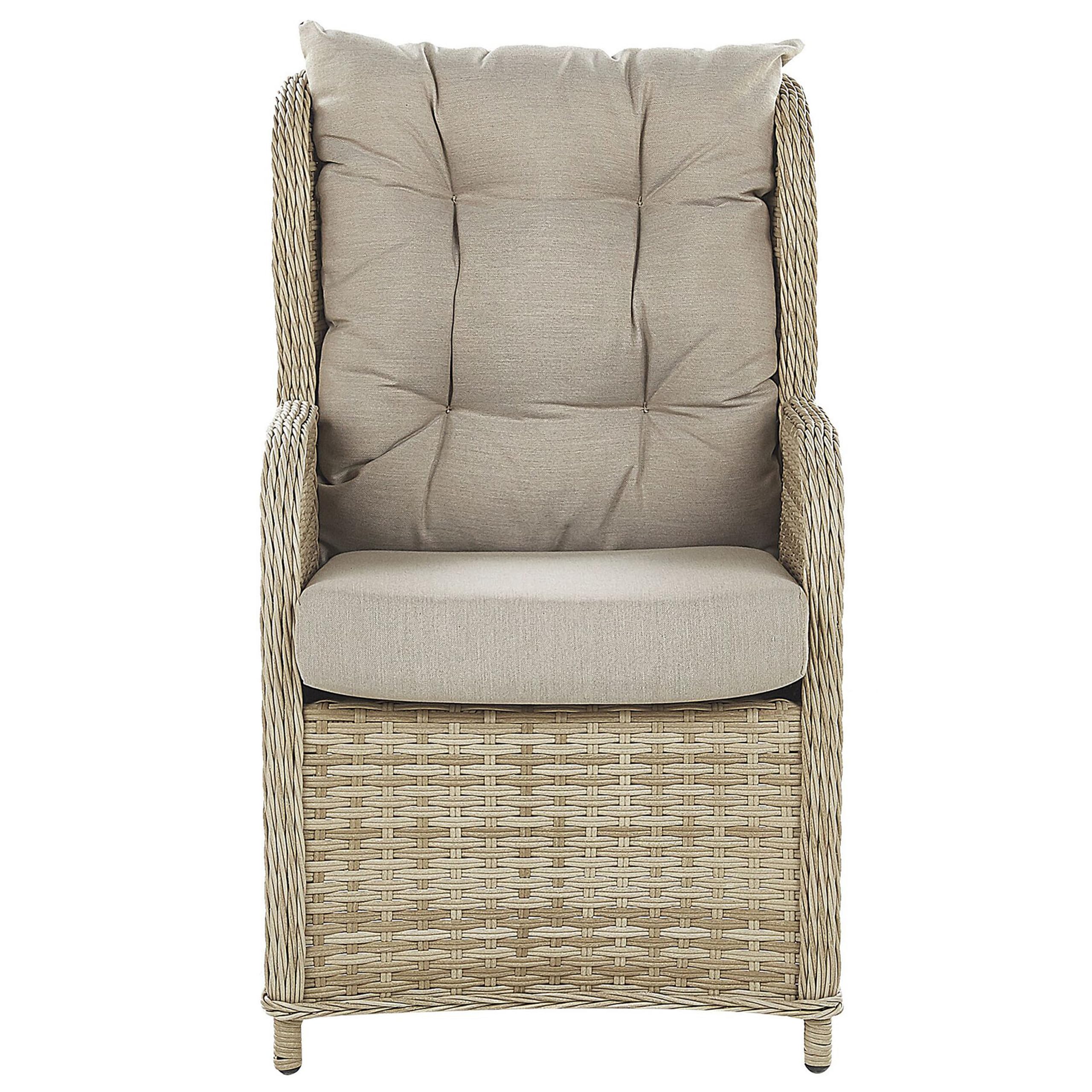 Beliani Lounge Set 5-teilig Rattan natürlich mit Auflagen beige Sessel versellbar Ponza