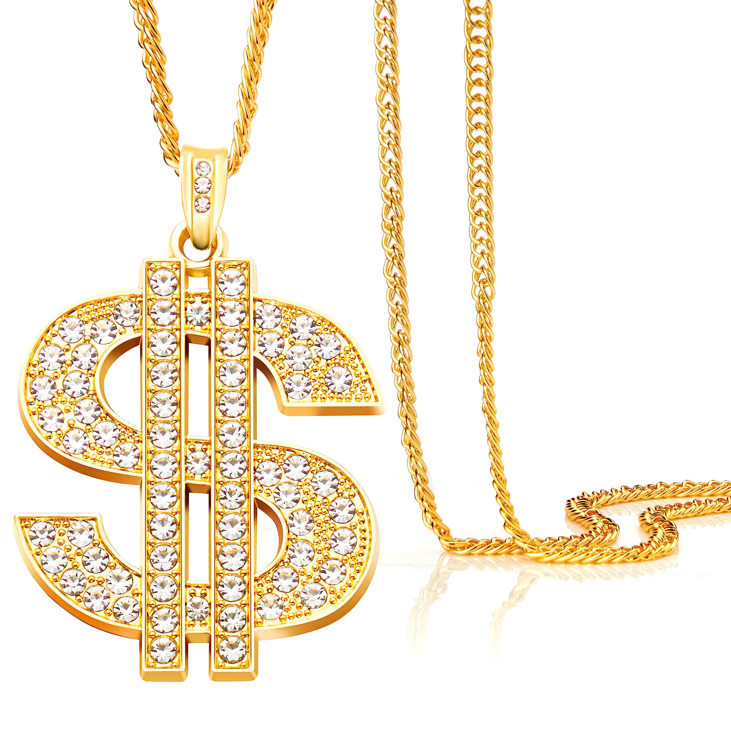 Spooktacular CreationsSpooktacular Creations Halloween Gold Dollar Chains Necklaces, Money Pendant Chain Hip Hop Dollar Sign Necklace Jewelry Accessory for Men Women Halloween Dress Up Party
