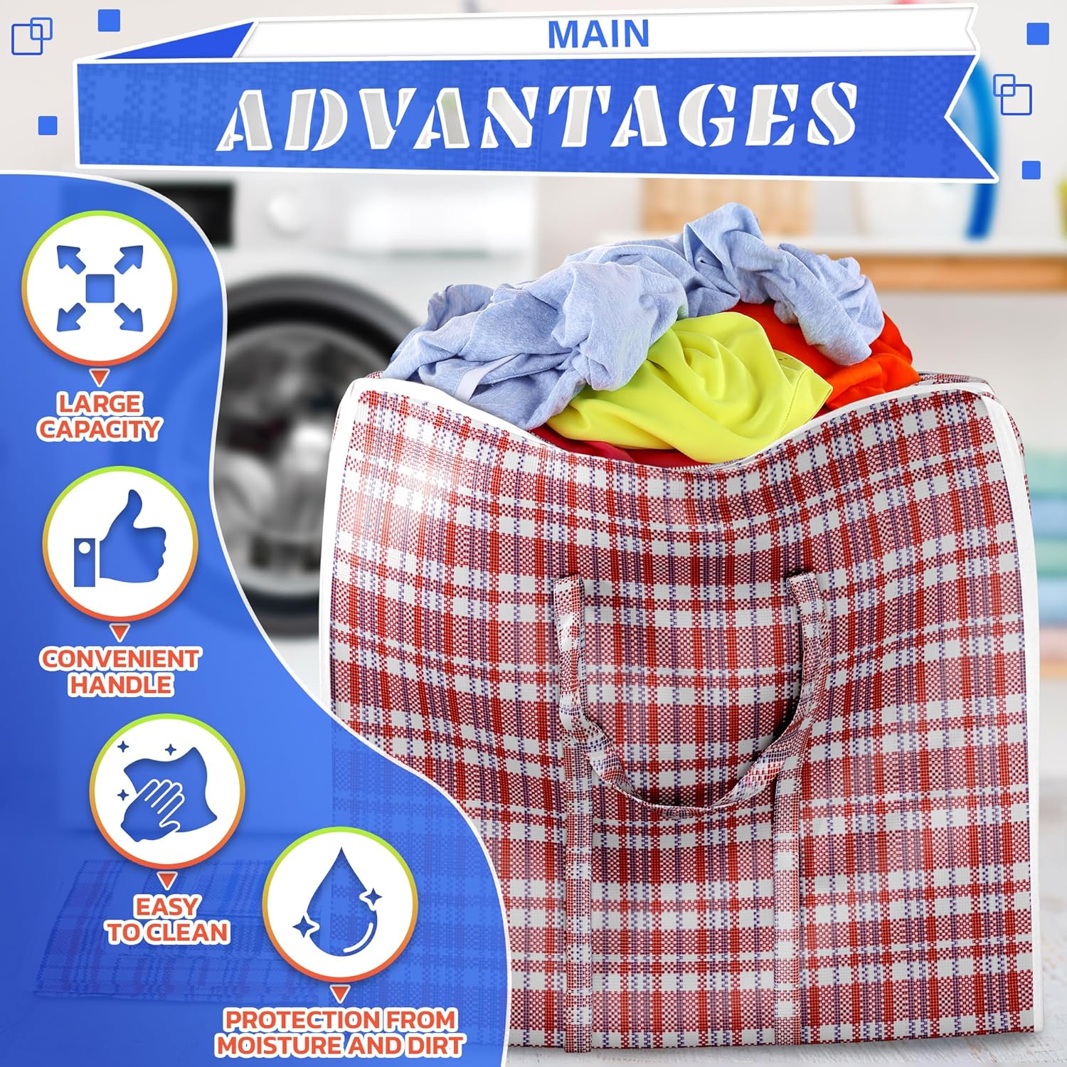 4 Pcs Large Laundry Bag with Handles – Large Moving Bags with Zippers – 23.6 x 23.6 x 5.9 In (13 Gallons), Plaid Travel Bags for Clothes, Holiday Travel & Seasonal Storage | Moisture & Dirt Resistant - Image 4