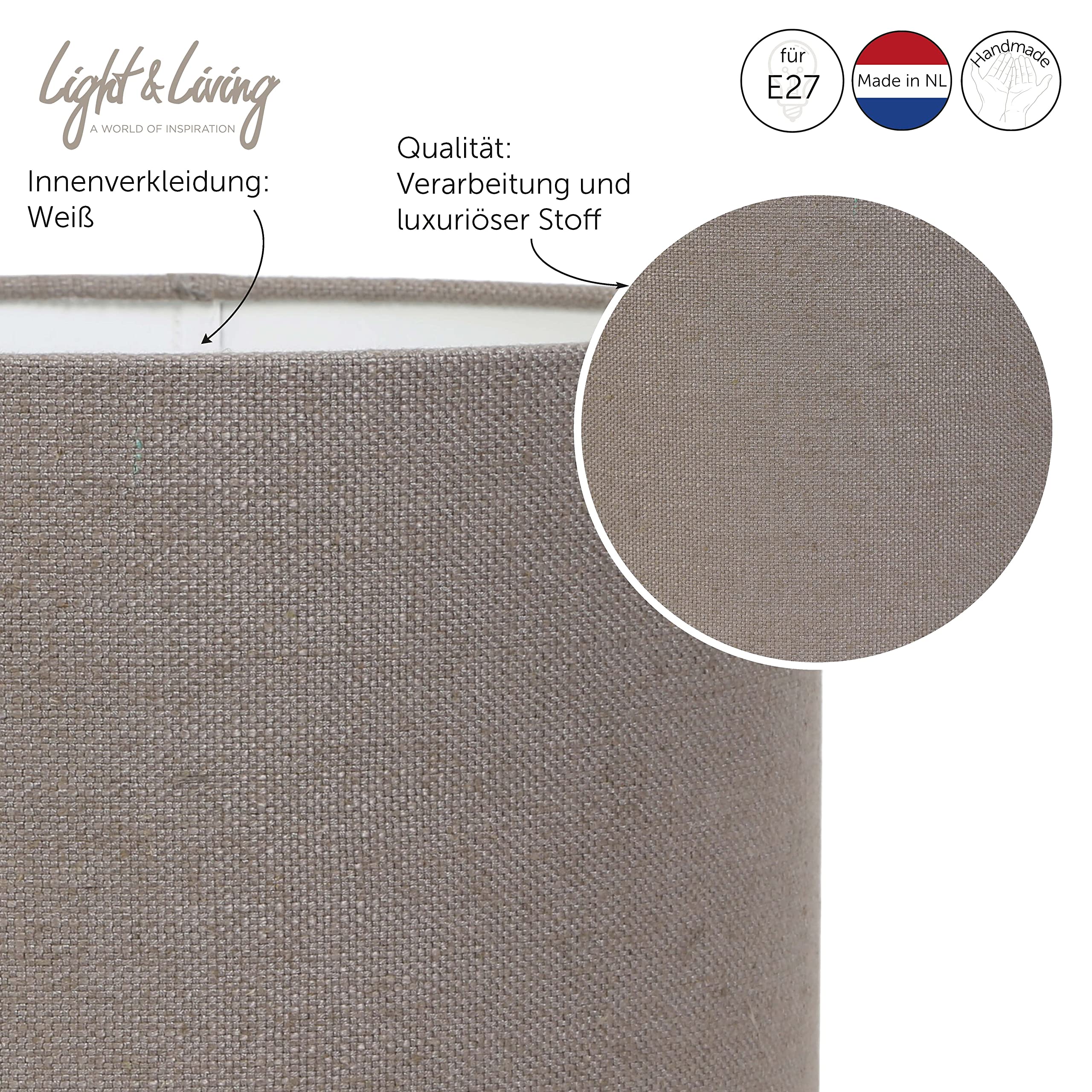 Light & Living Cilinder lampenkap Livigno - Lever - Ø40x30 cm - Lampenschirm ohne Lampenfuß - Braun - Metallgestell - Rund - Stoff, PVC - Freistehend
