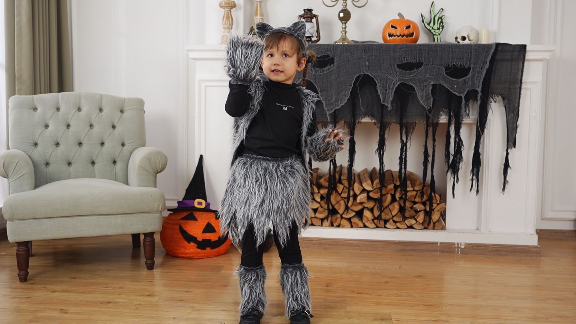 Spooktacular Creations Werewolf Costume For Kids - Light-Up Red Eyes Mask & Claws Set - View #4