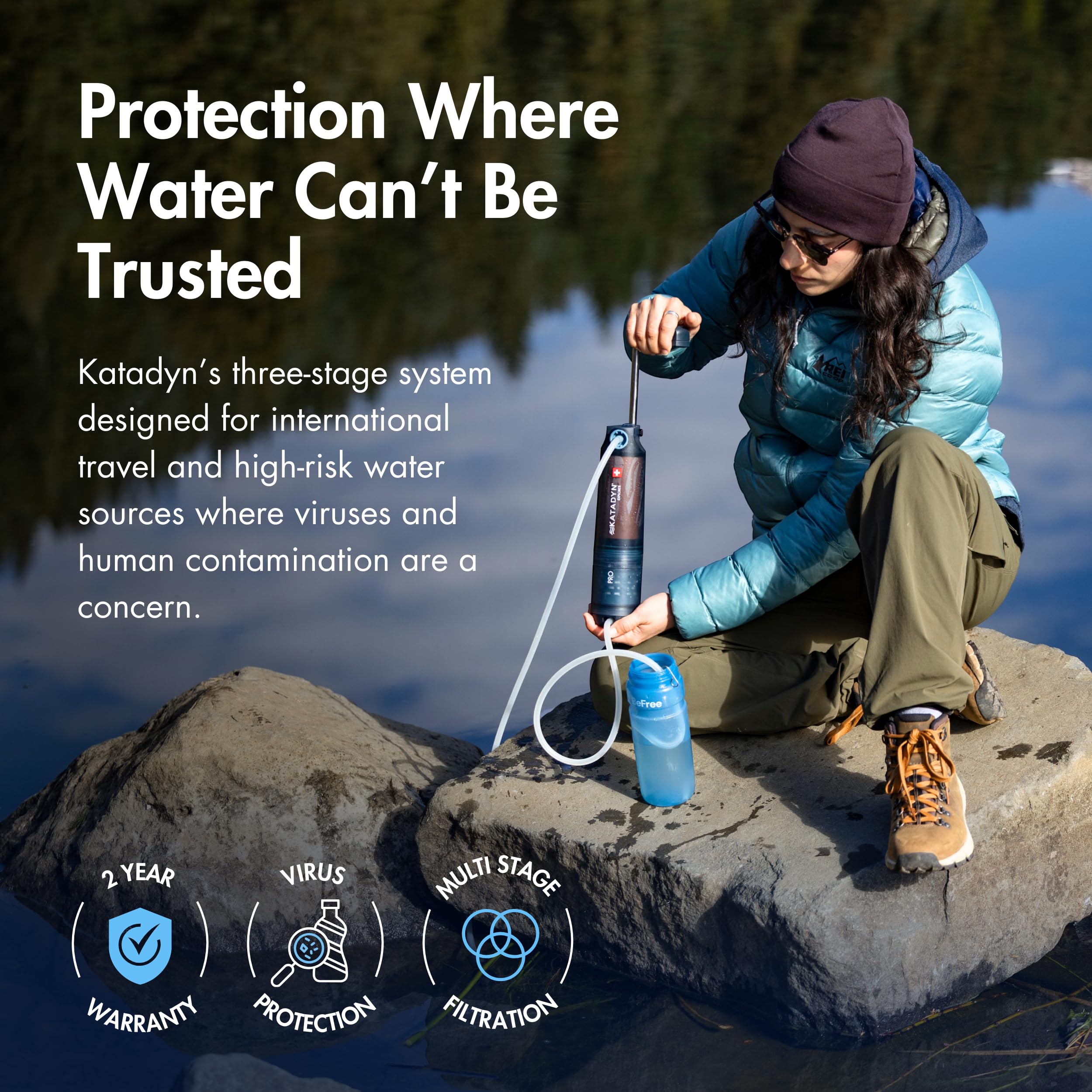 Filtre à eau Katadyn Explorer Pro Outdoor | Technologie de filtration en 3 étapes pour le camping, la randonnée, les expéditions, les voyages et la survie en milieu naturel, jusqu'à 20 000 litres