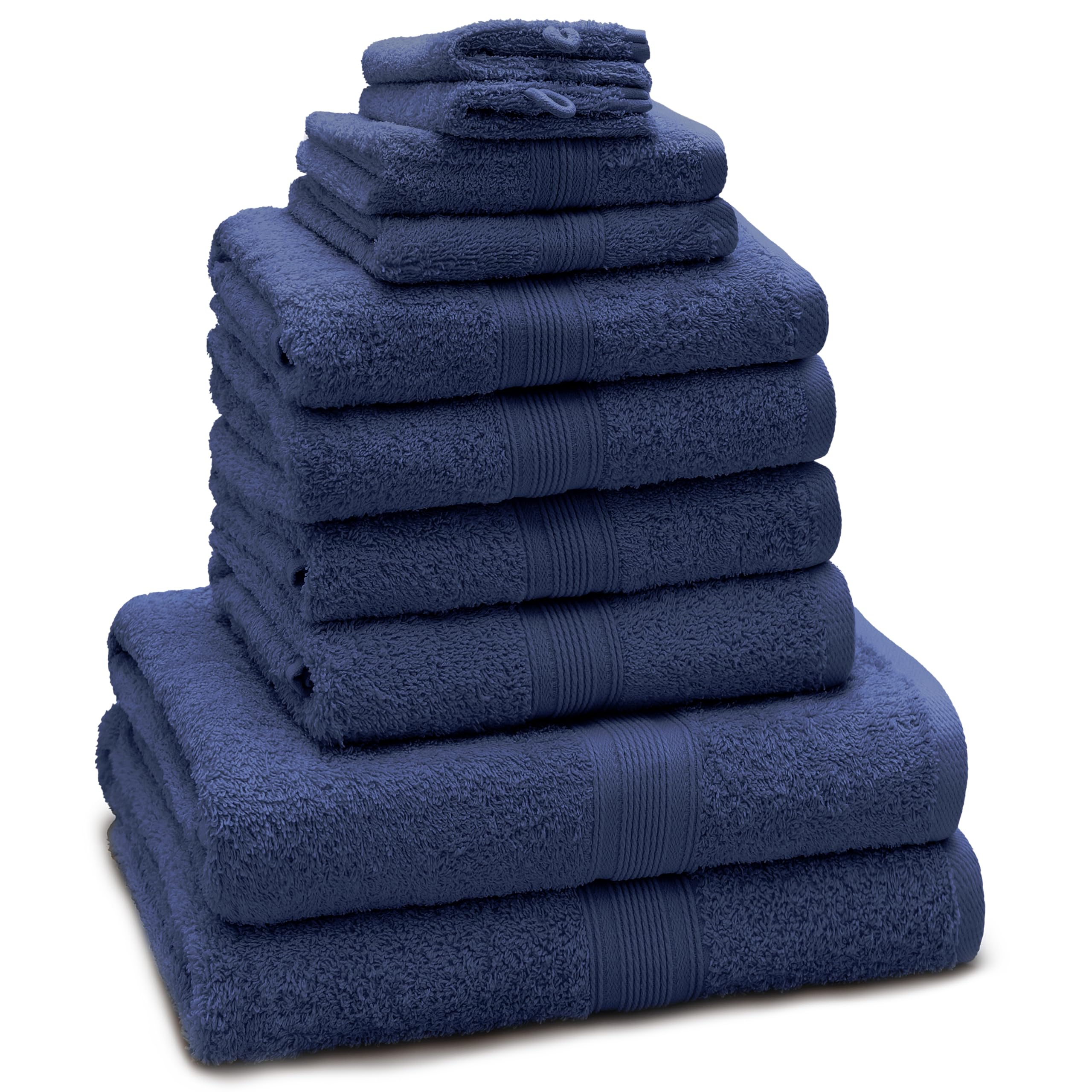 Green Mark Handtuch-Set mit 10 Teilen – 100% Baumwolle – 4 Handtücher 50×100 cm, 2 große Duschtücher 70×140 cm, 2 Gästetücher 30×50 cm und 2 Waschhandschuhe – Navyblau
