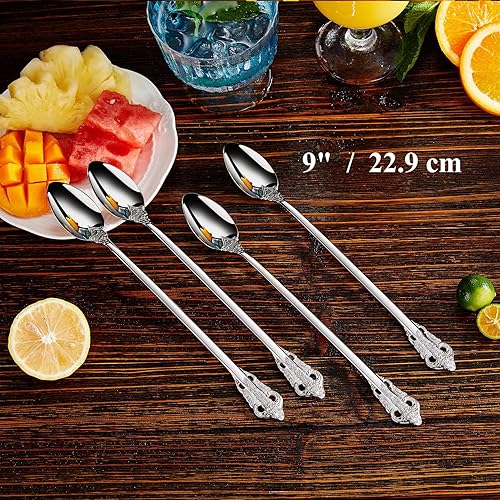 Miniatura 2 de KEAWELL Lujoso juego de cucharas de té helado de 9 pulgadas de largo, 4 piezas, diseño magnífico con acabado pulido de espejo excepcional, acero