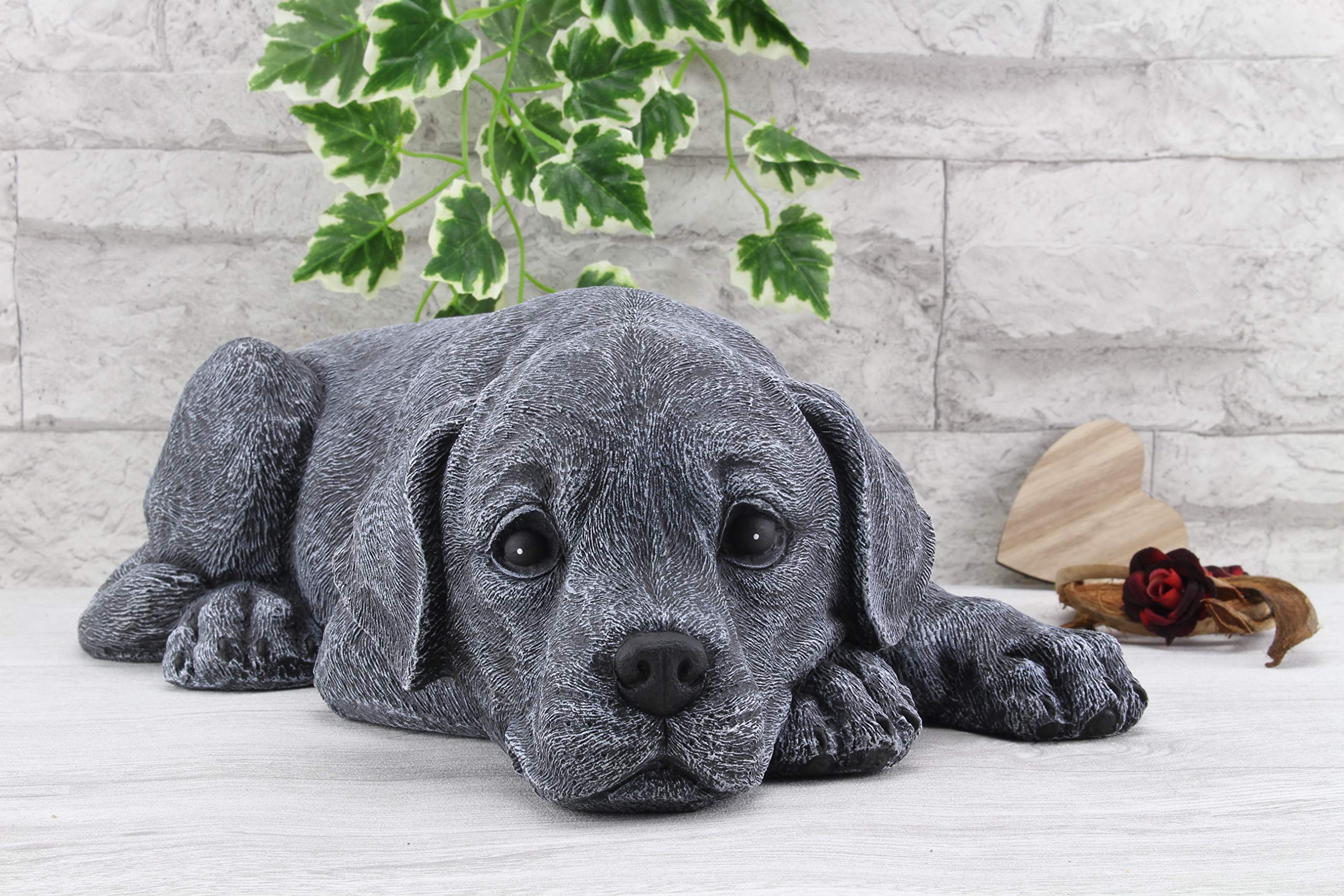 Steinfigur Hund liegend 219/1, Gartenfigur Steinguss Tierfigur Basaltgrau