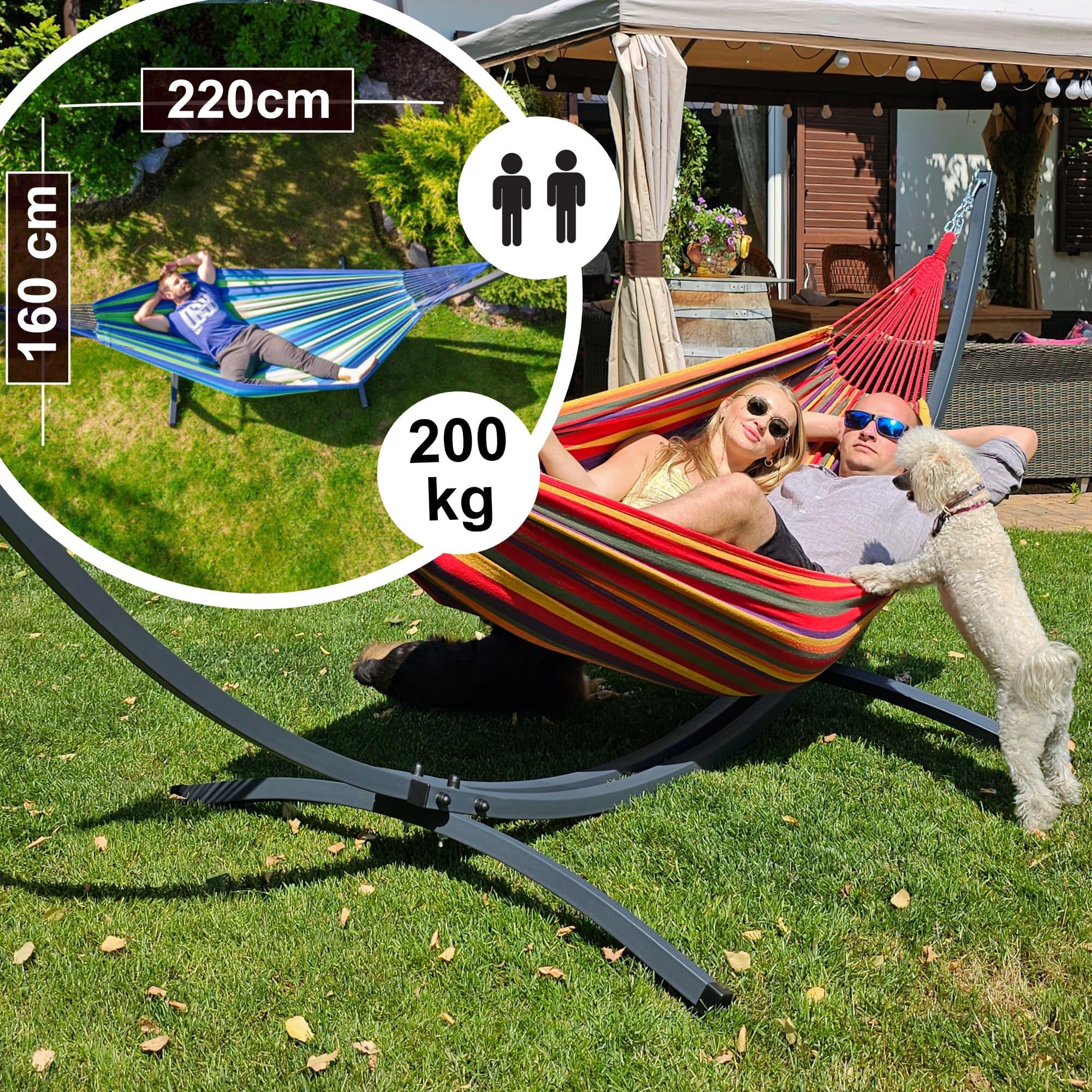Potenza Amaca Doppia da Giardino 220x160 cm – XXL Amaca Portatile Resistente Fino a 200 kg, per 2 Persone, Grande Superficie di Riposo, Ideale per Esterno, Terrazza, Campeggio o Balcone