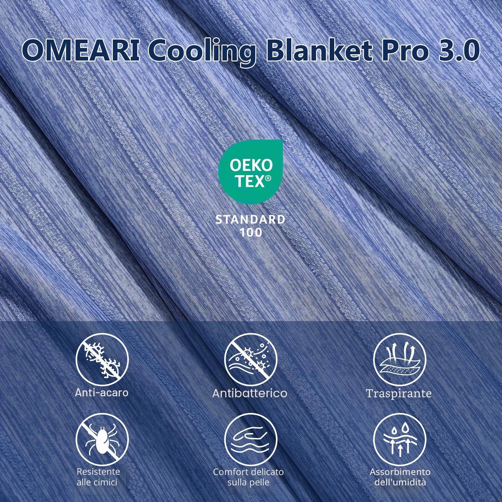 OMERAI Coperta Refrigerante 2 Lati, 130X150CM Coperta Rinfrescante Letto per l'estate Q-Max>0.45 Super Morbido Traspirante Cooling Blanket Blu