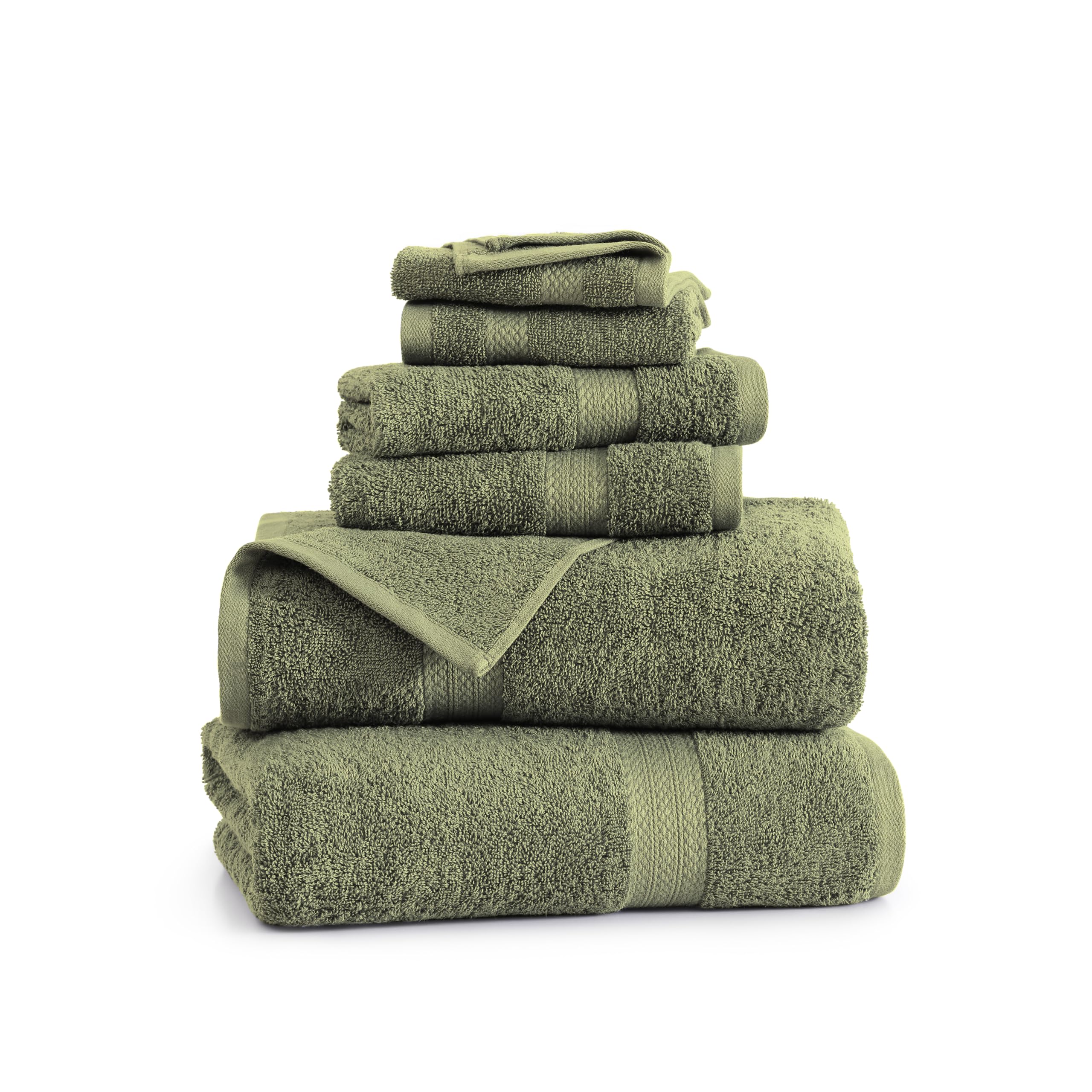 LANE LINEN 100% Cotton Bathroom Towel Set - 6 Pcs - Ringspun, Quick Dry, Super Soft & Highly Absorbent - 2 XL Bath Towels, 2 Washcloths, 2 Hand Towels - Tumble Dry regains Fluffiness - Oil Green