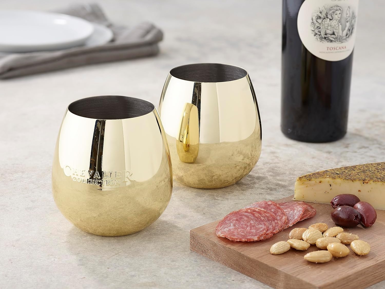 Chevalier Collection Stainless Steel Wine Tumbler - Patented Aerating Wine Glass with Removable Built-In Aerator - Copper Plated Finish Tumbler for Wine and Spirits (Set of 2)