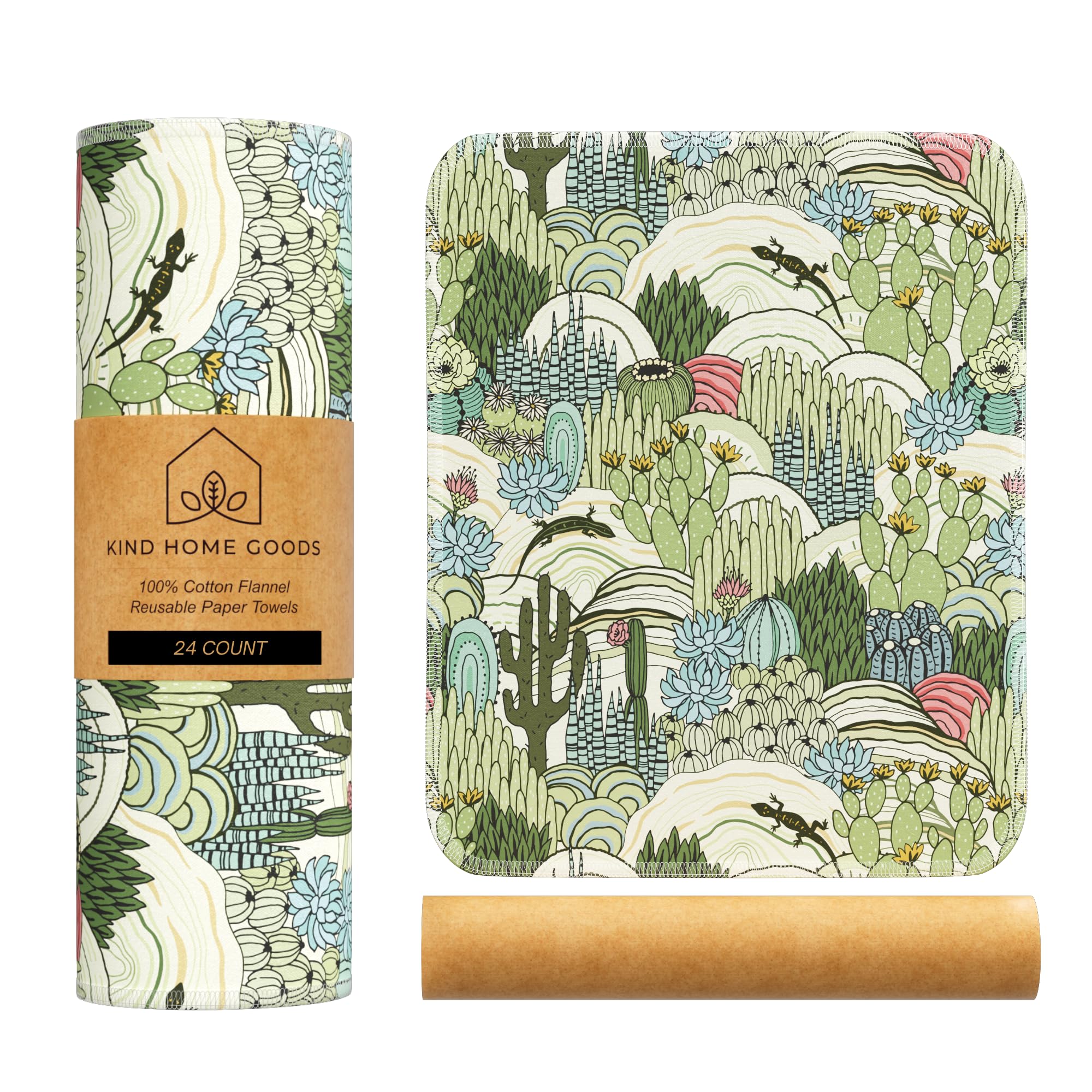 Kind Home Goods Reusable Cloth Towels - 12' x 10' Cotton Flannel Kitchen Cloth - 24 Count - Cactus